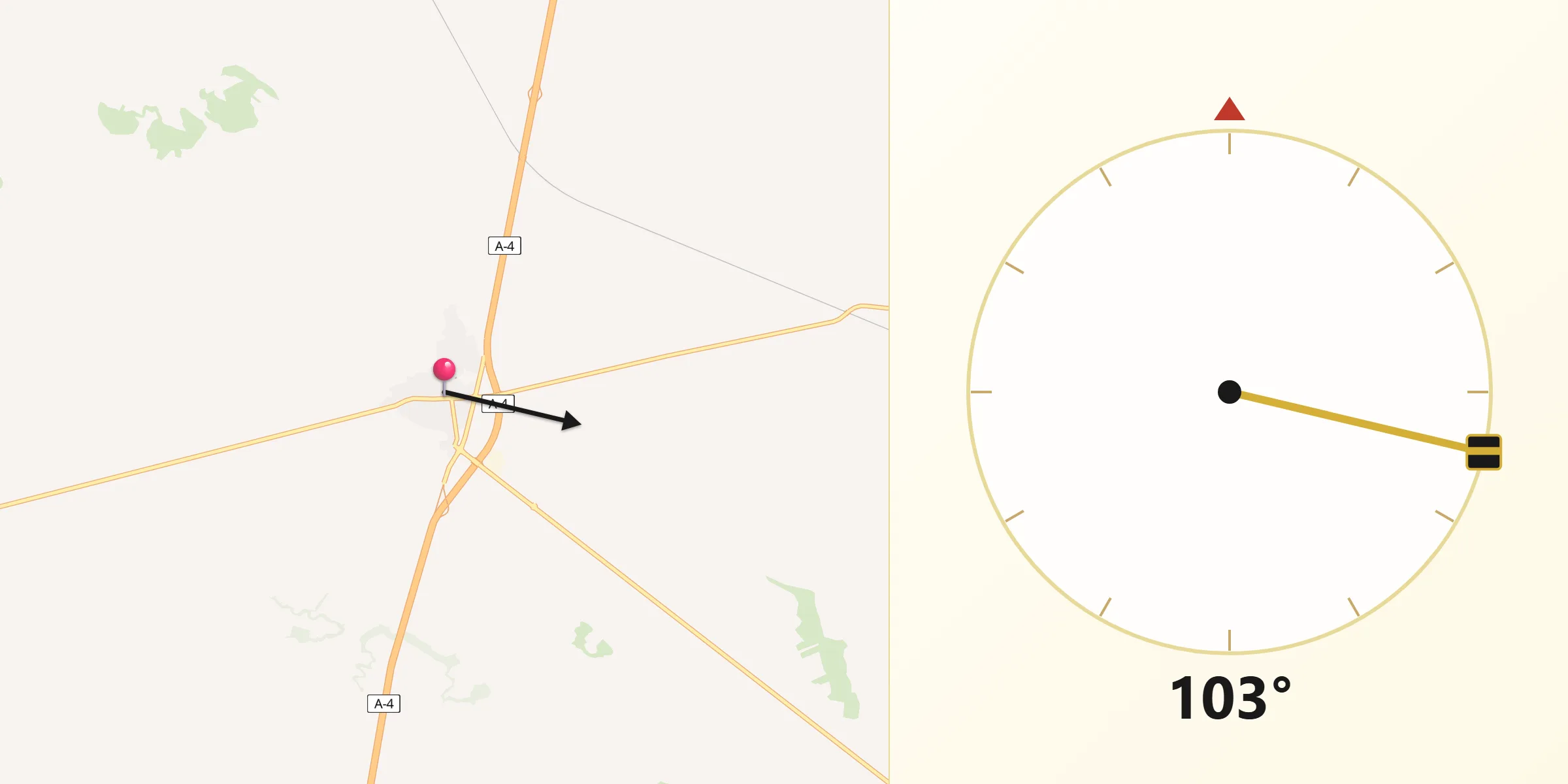 Dirección de la Qibla desde Tembleque
