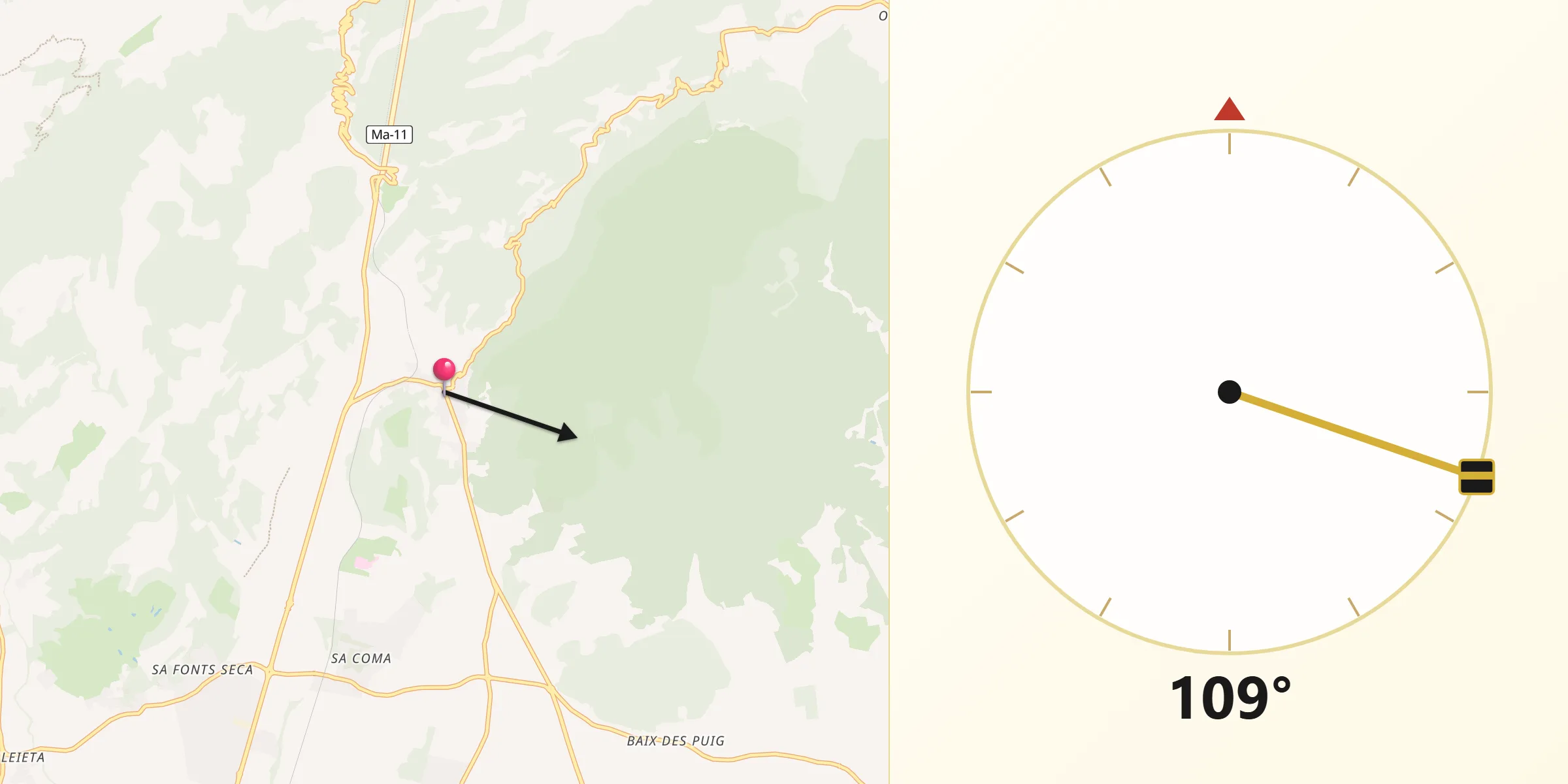 Dirección de la Qibla desde Bunyola