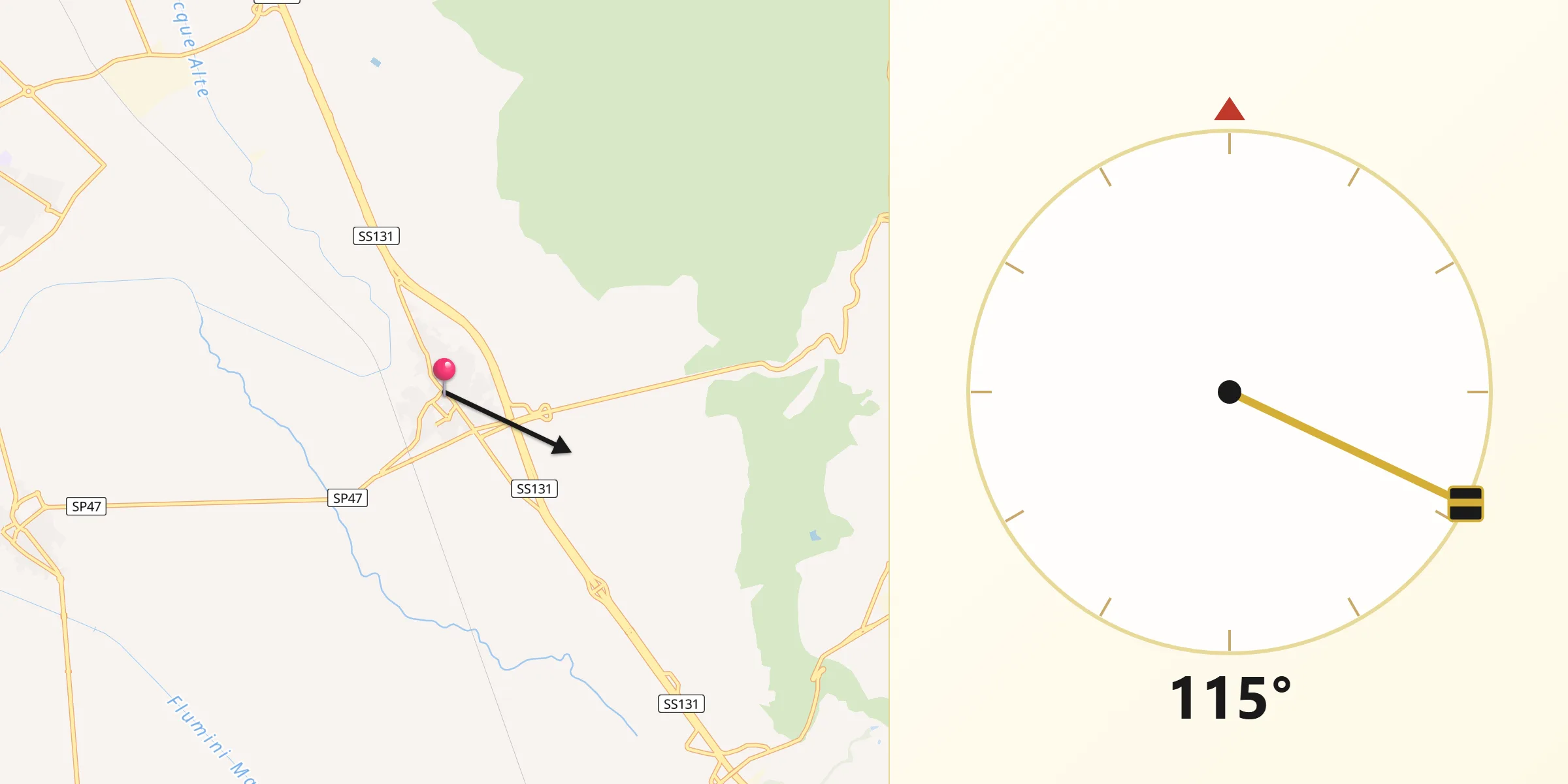 Direzione della Qibla da Uras