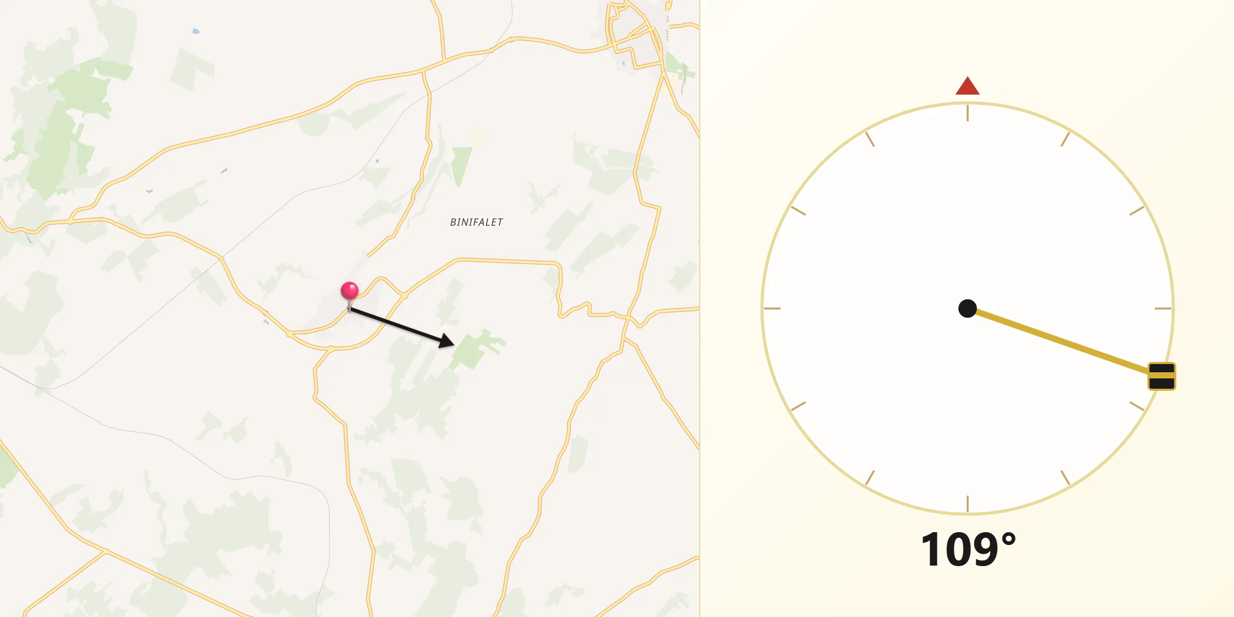 Dirección de la Qibla desde Llubí