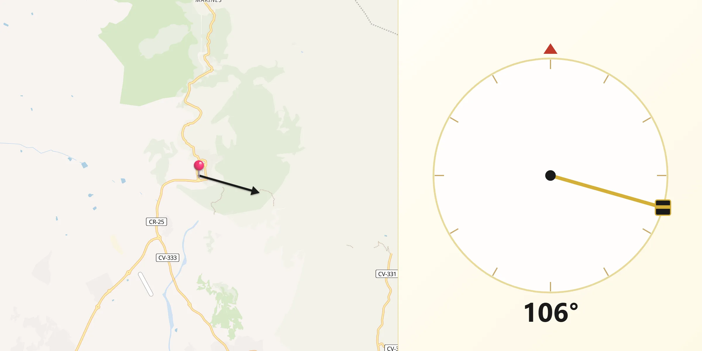 Dirección de la Qibla desde Olocau