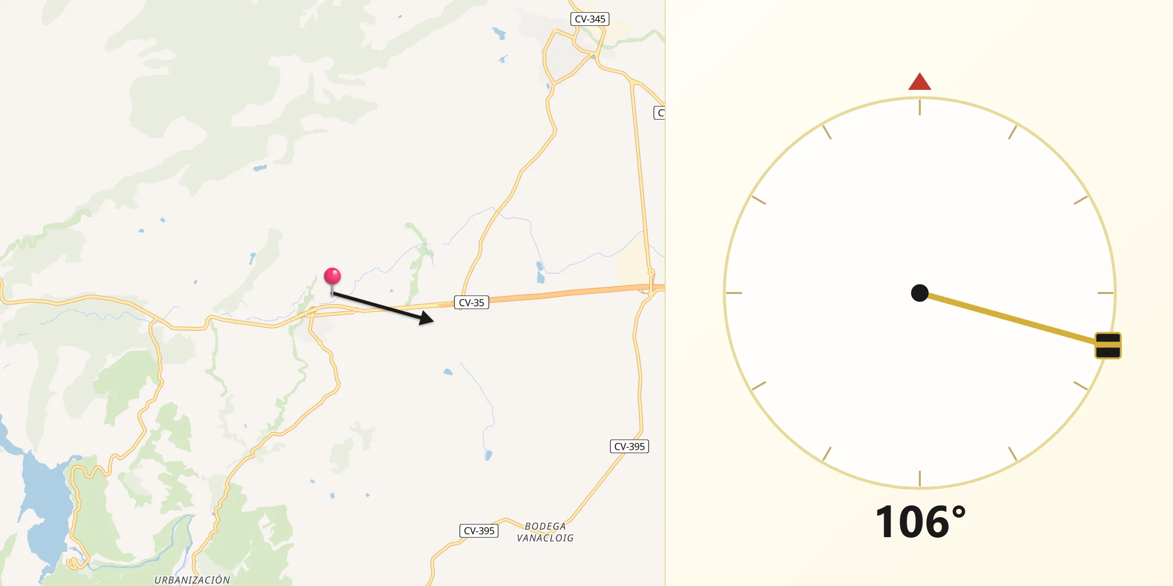 Dirección de la Qibla desde Losa del Obispo