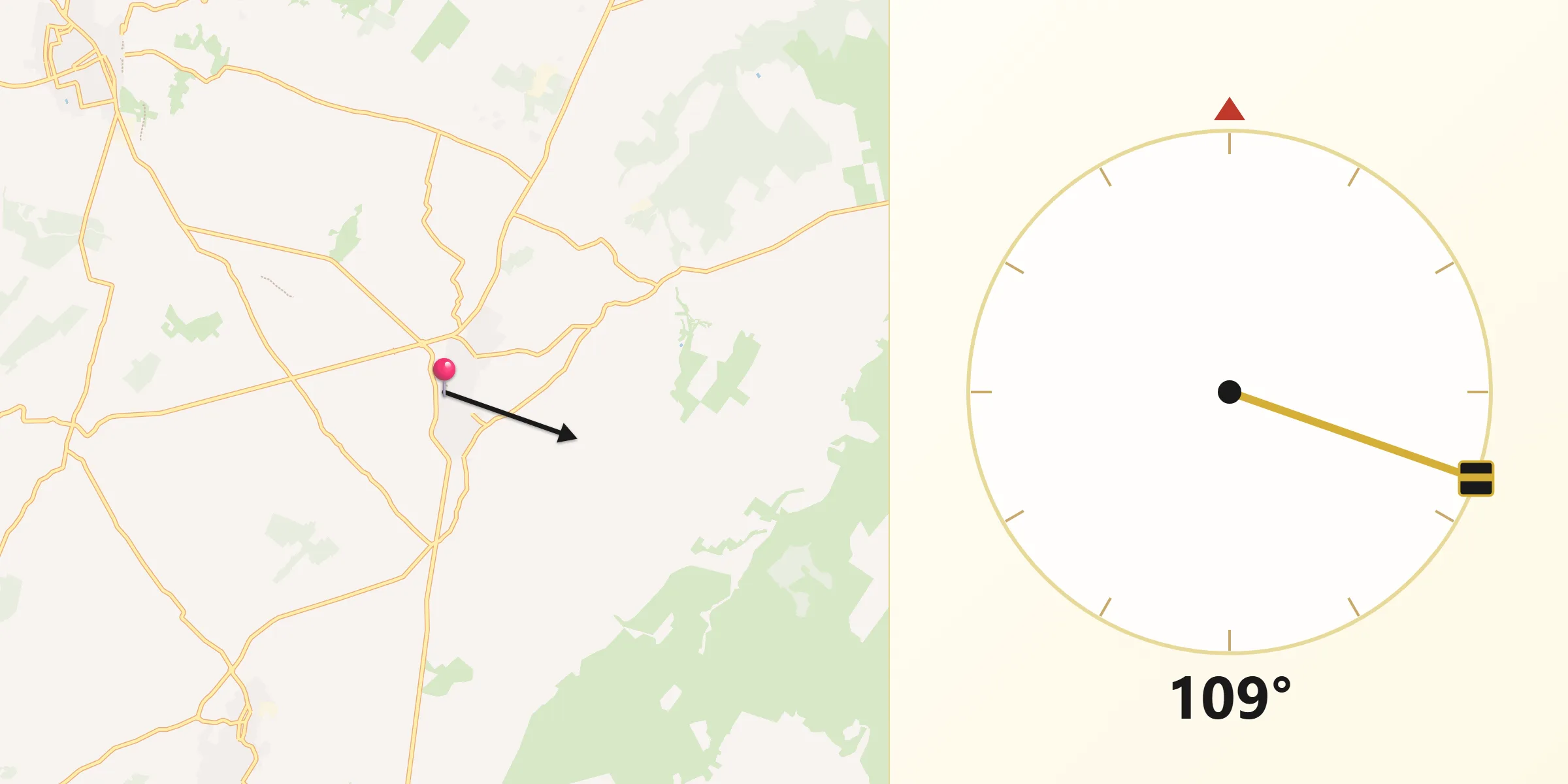 Dirección de la Qibla desde Santa Margalida