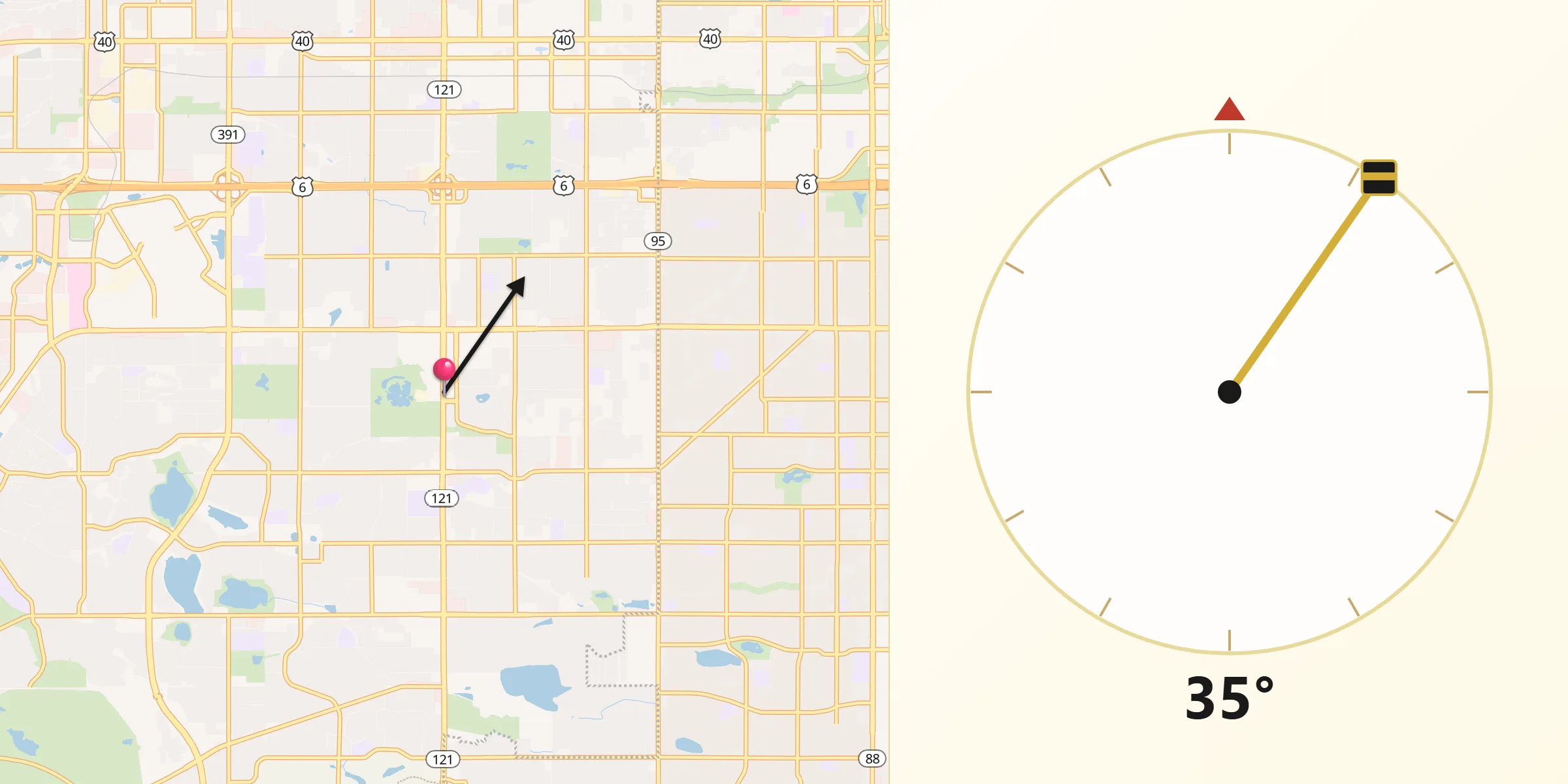 Dirección de la Qibla desde Lakewood