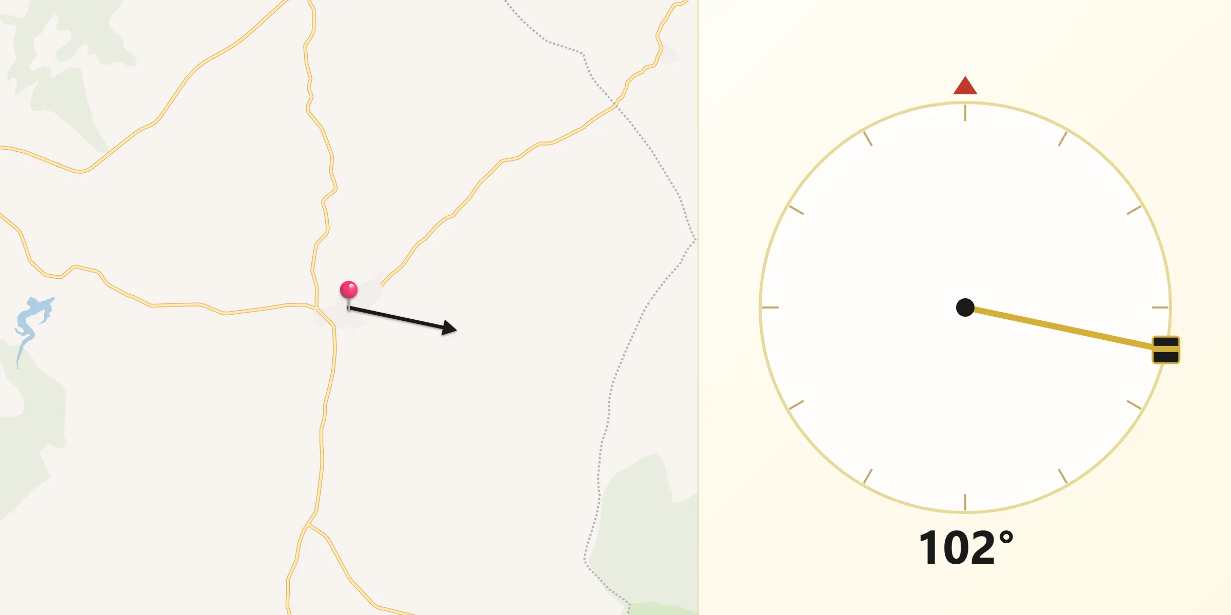 Dirección de la Qibla desde Villar del Pedroso