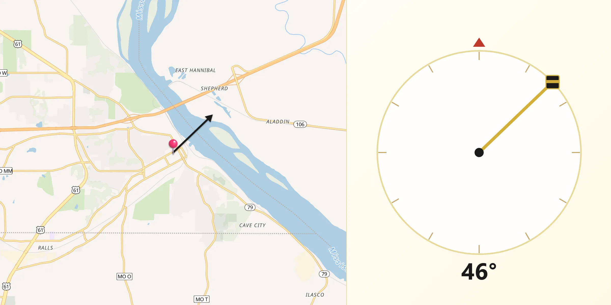 Qibla Direction from Hannibal