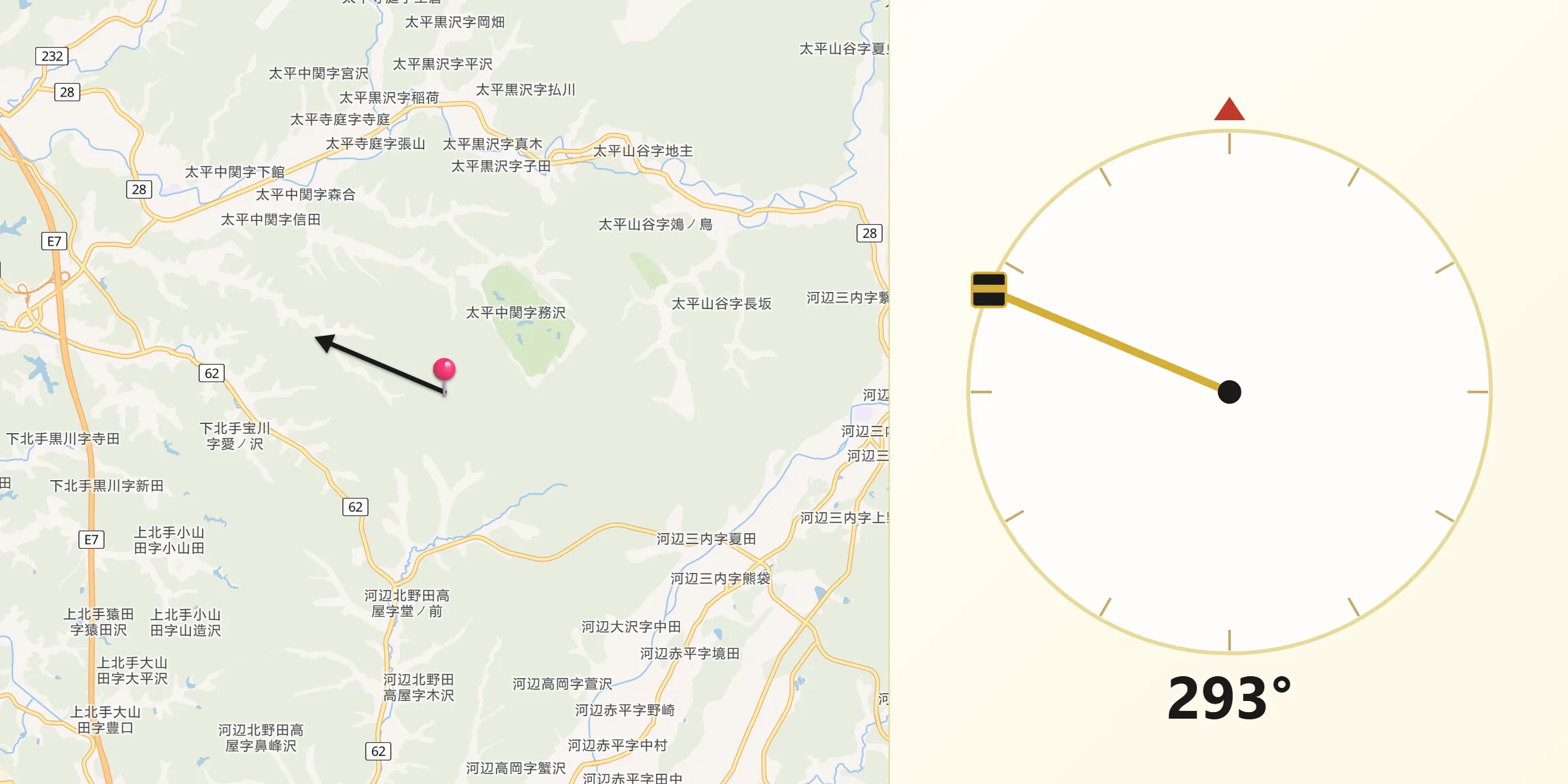 井関沢からキブラへの方向