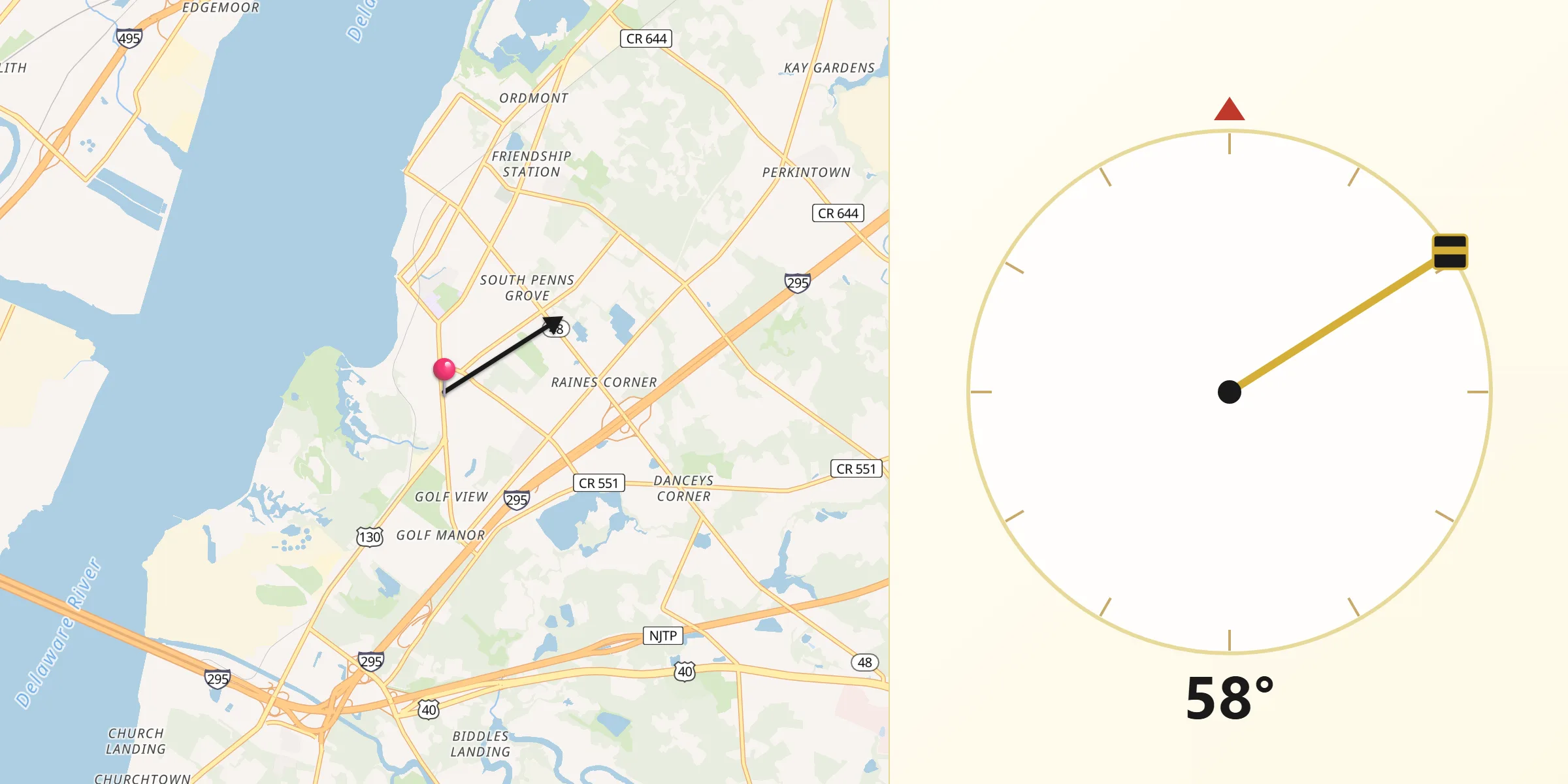 Qibla Direction from Carneys Point