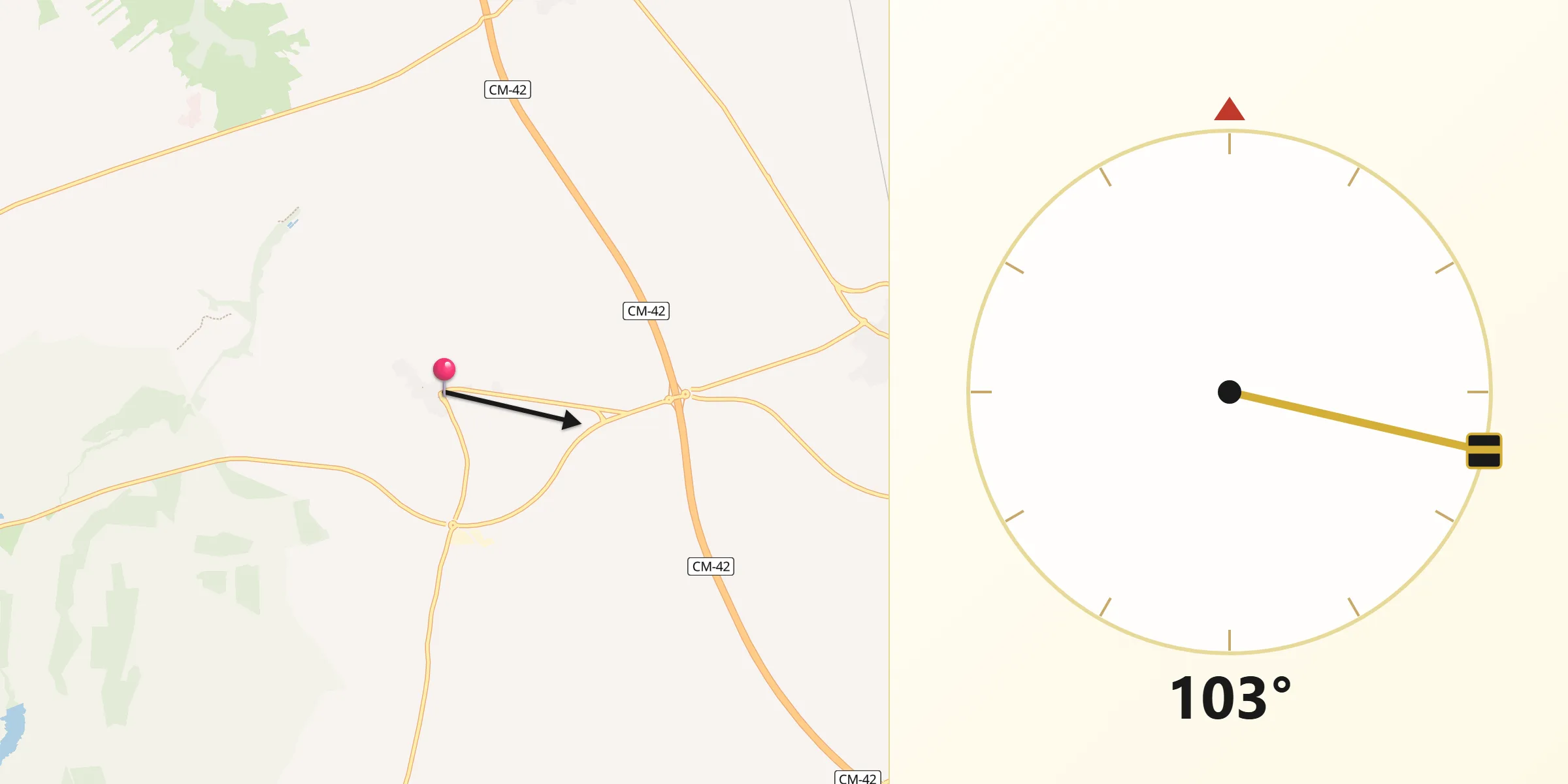 Dirección de la Qibla desde Villaminaya