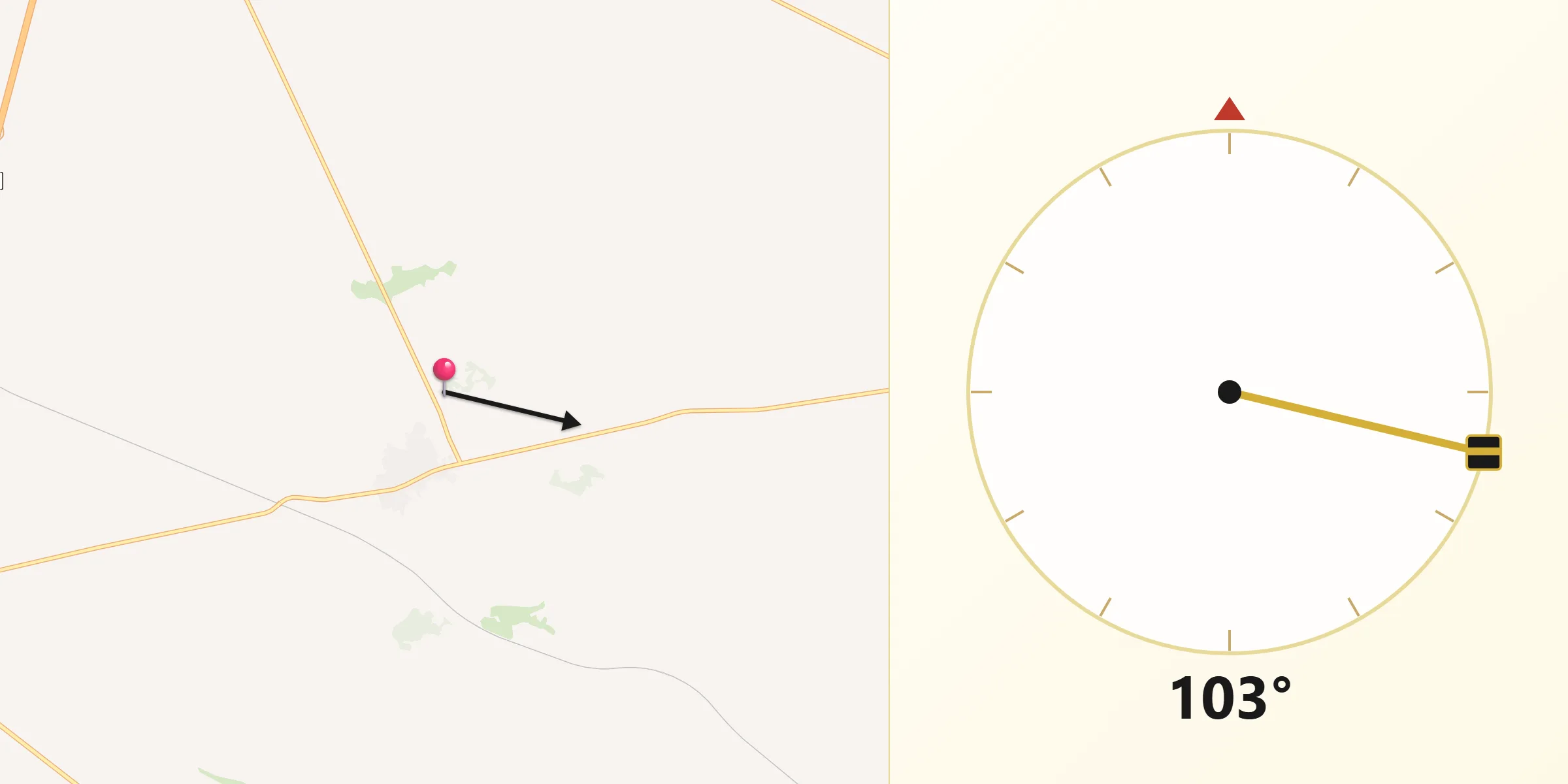 Dirección de la Qibla desde El Romeral