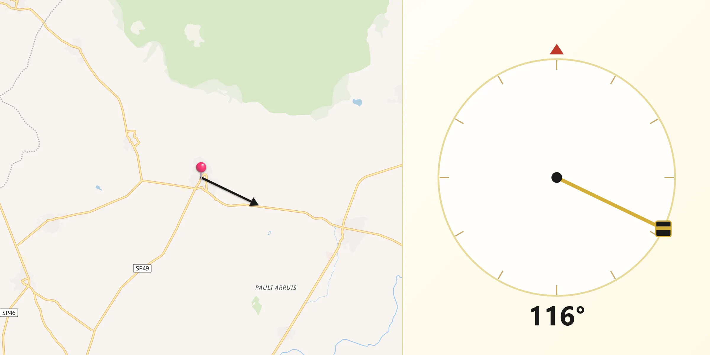 Direzione della Qibla da Tuili