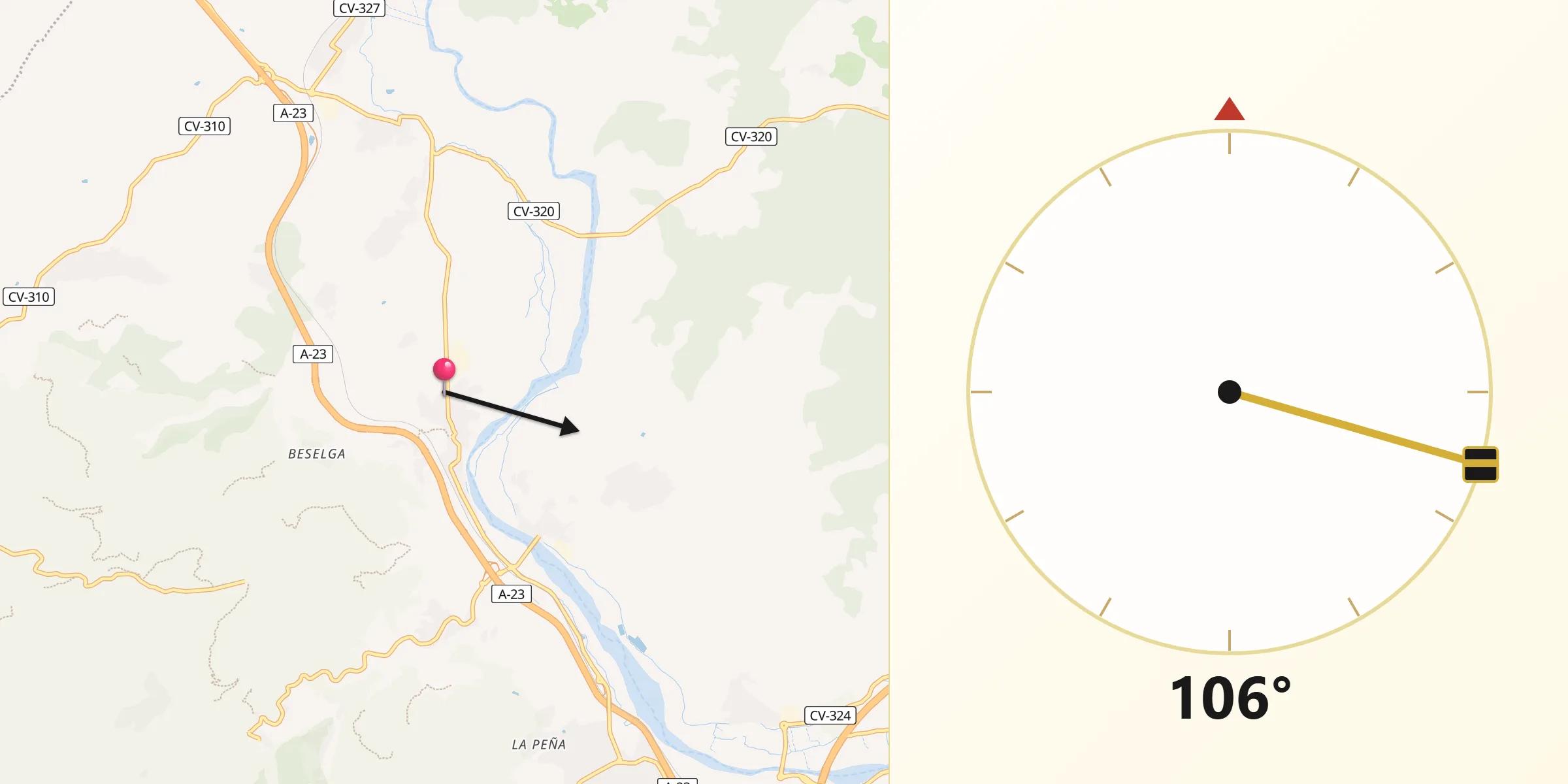 Dirección de la Qibla desde Estivella