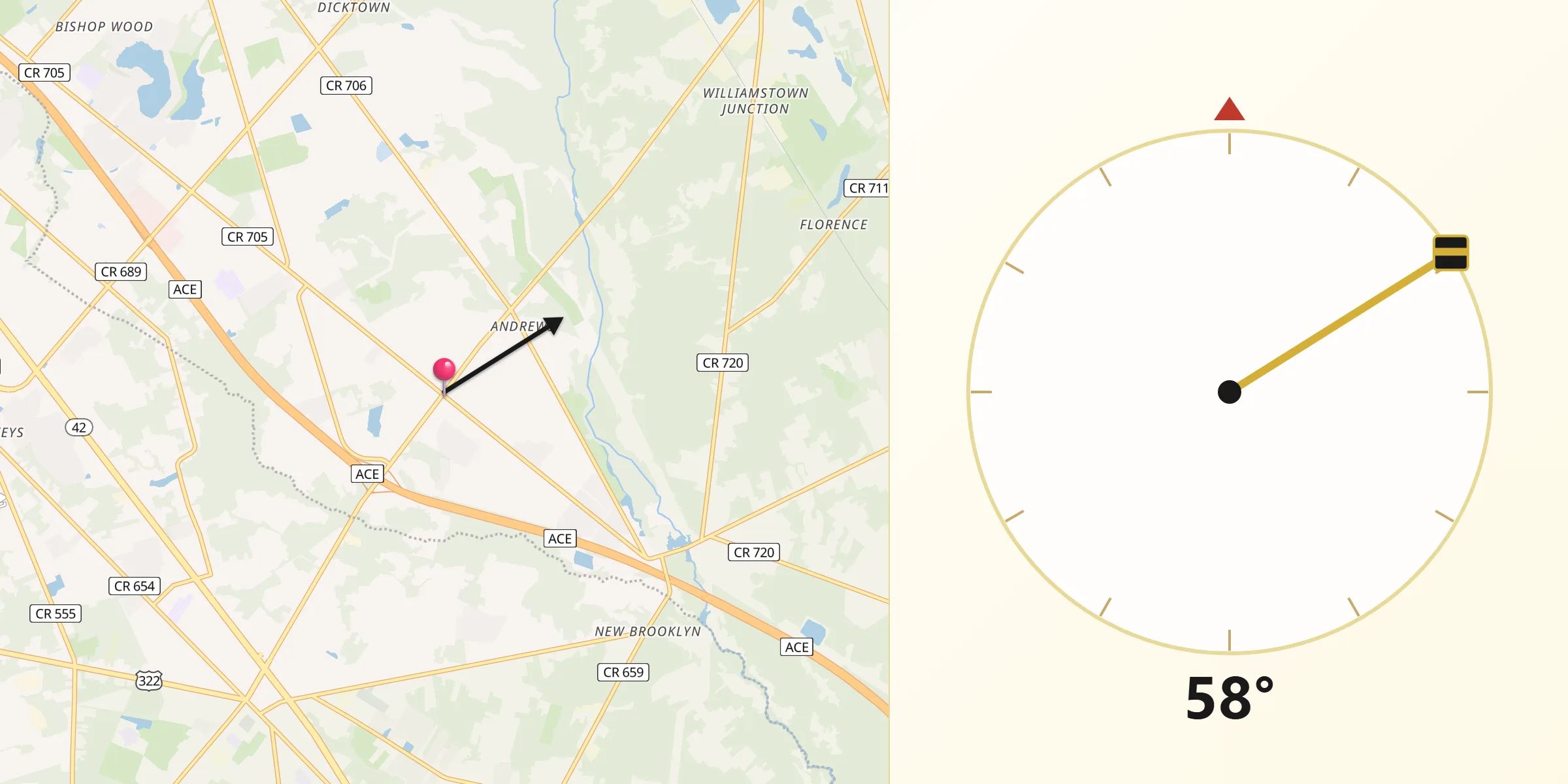 Qibla Direction from Sicklerville