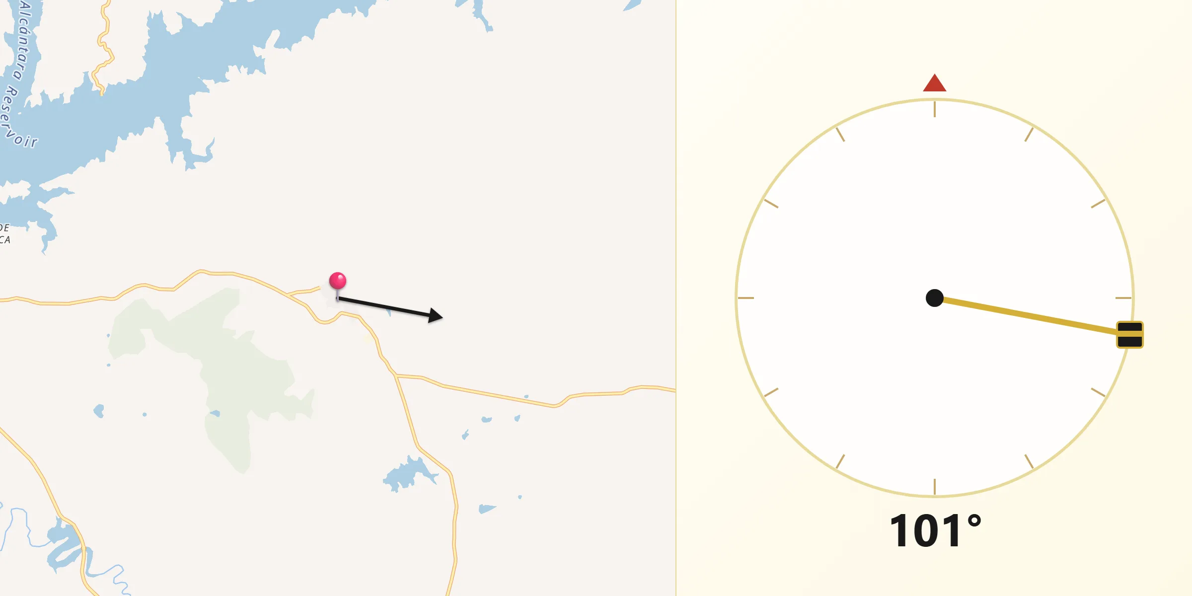 Dirección de la Qibla desde Mata de Alcántara
