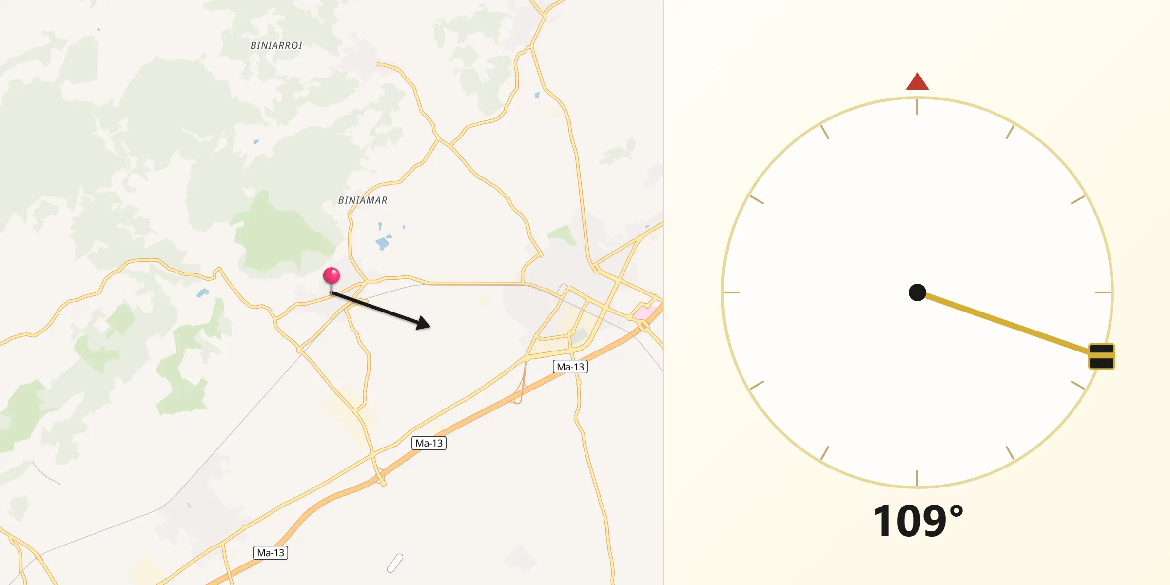 Dirección de la Qibla desde Lloseta