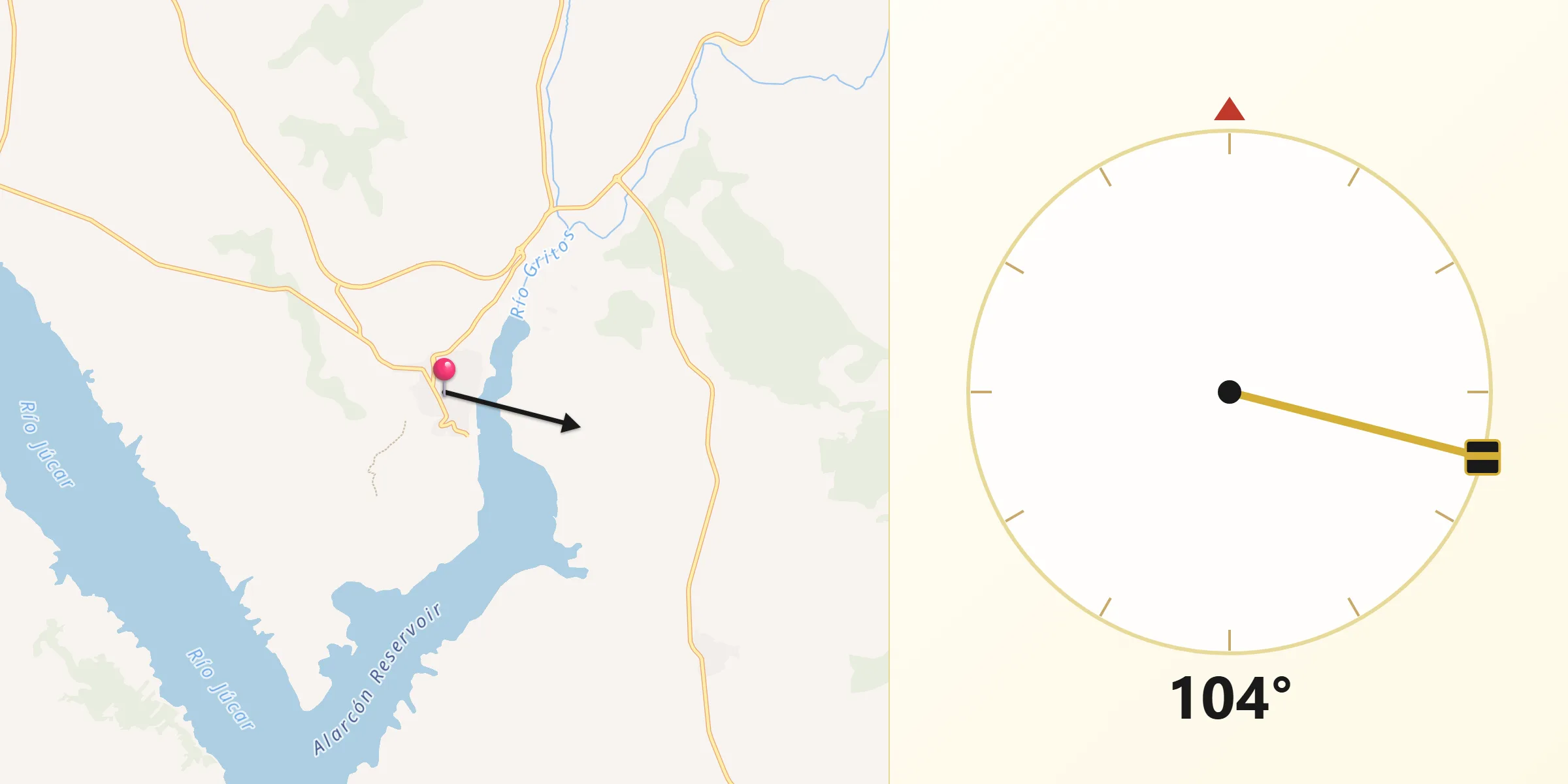 Dirección de la Qibla desde Valverde de Júcar