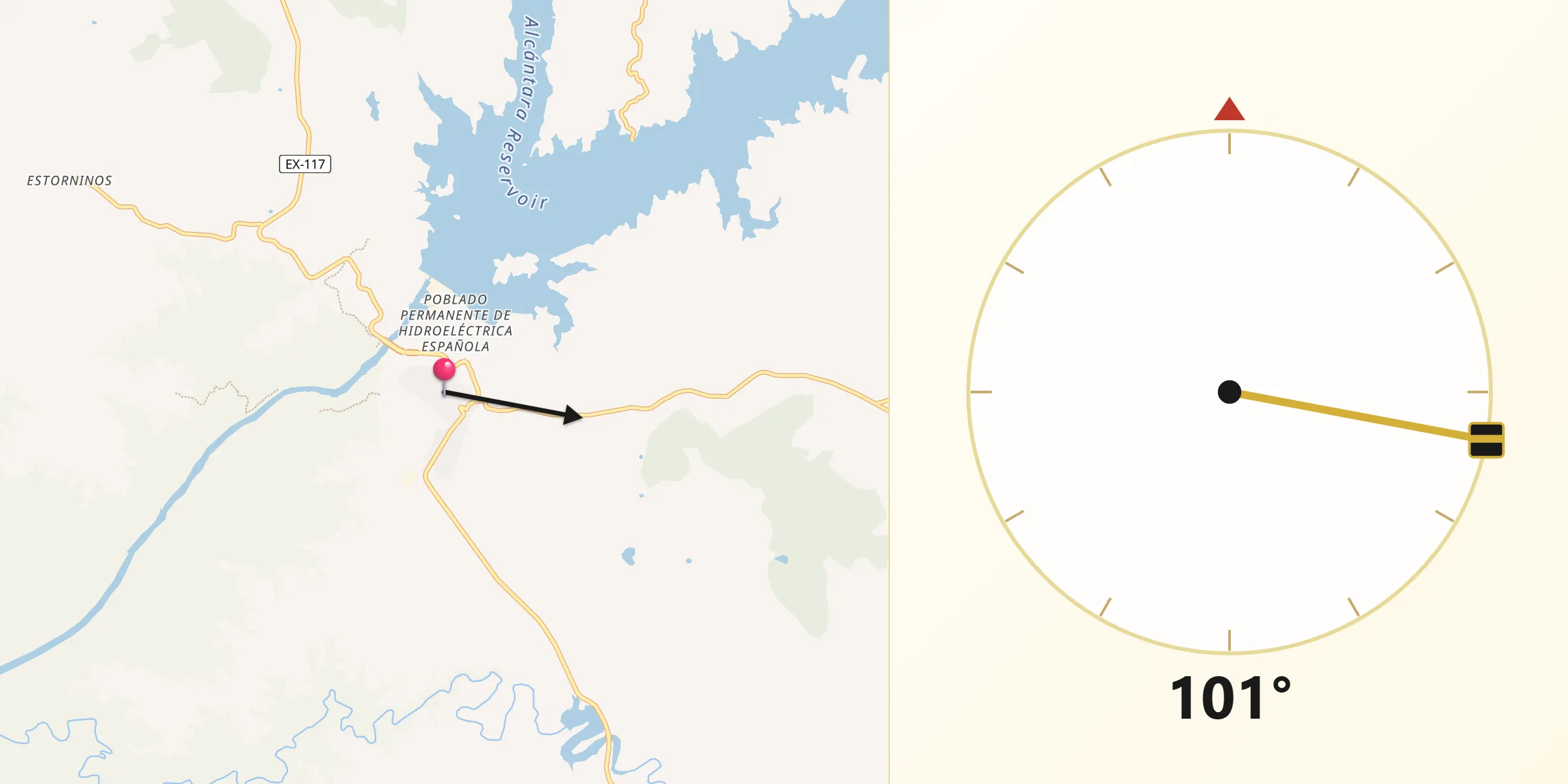 Dirección de la Qibla desde Alcántara