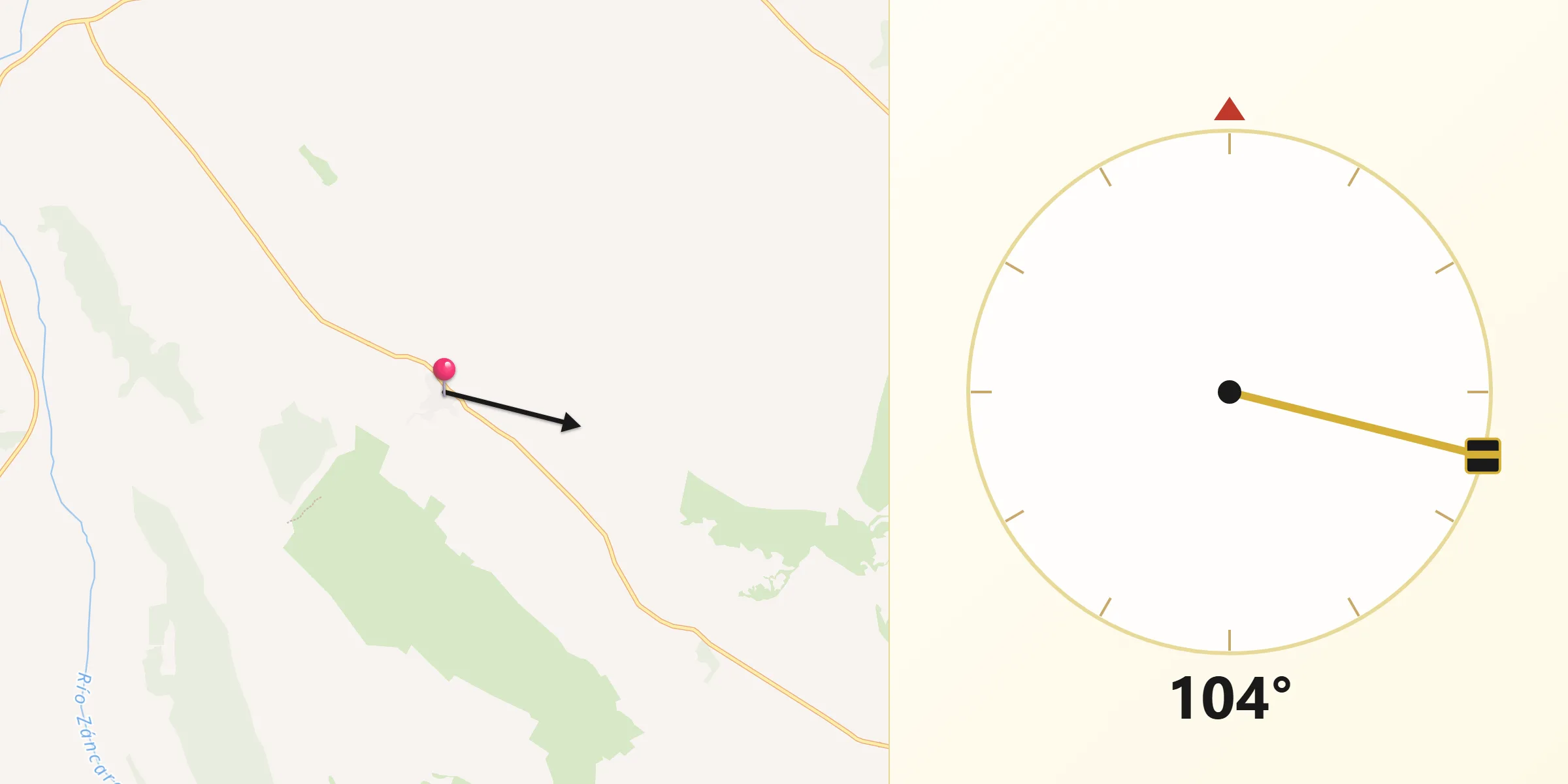 Dirección de la Qibla desde Alconchel de la Estrella