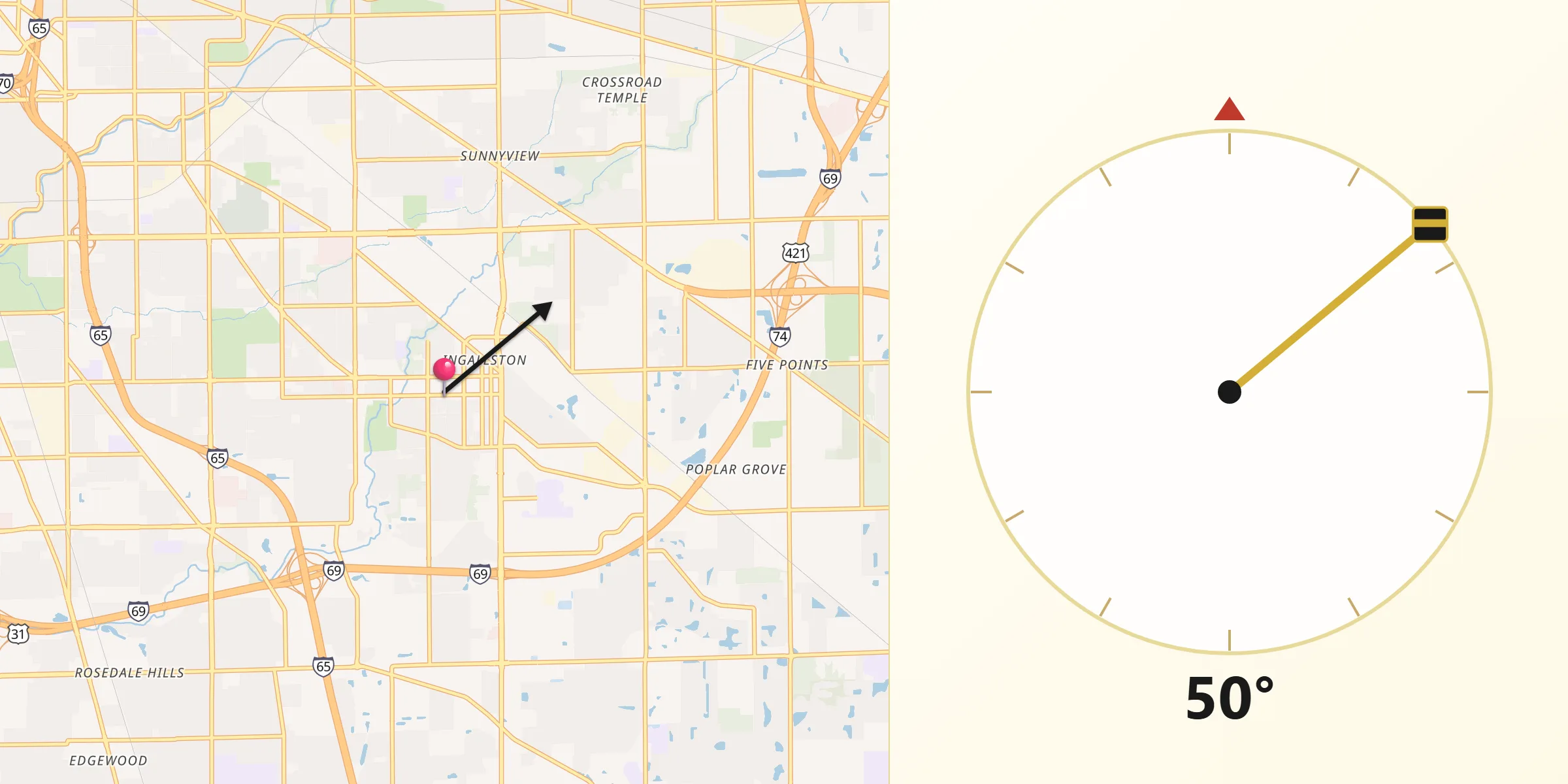 Qibla Direction from Beech Grove