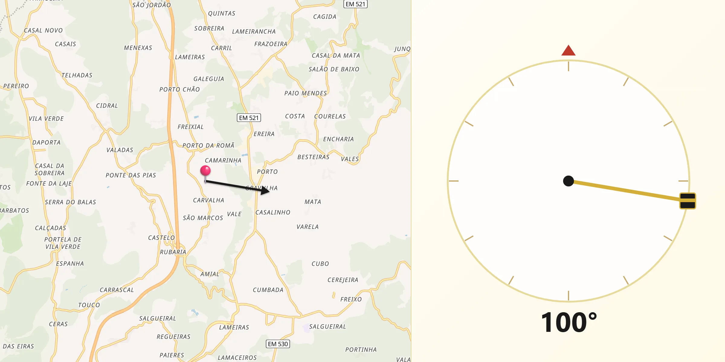 Direção da Qibla a partir de Ferreira do Zêzere