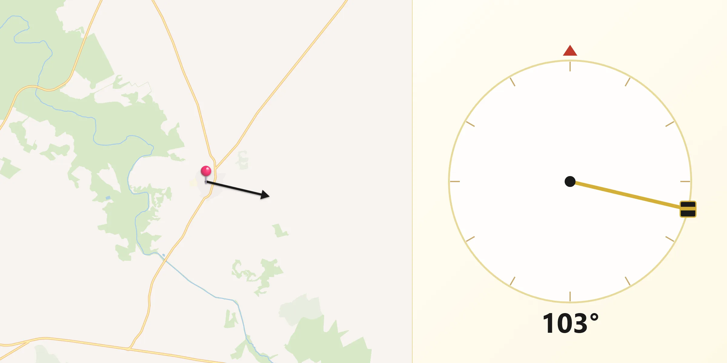 Dirección de la Qibla desde Villanueva de Bogas