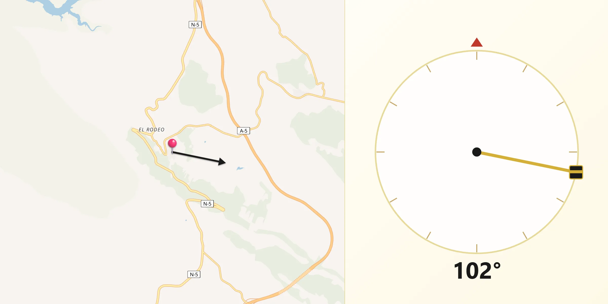 Dirección de la Qibla desde Casas de Miravete