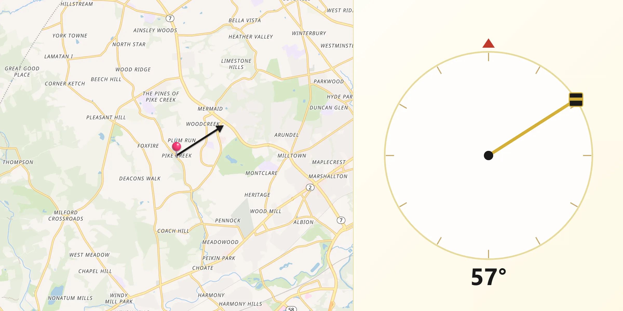 Qibla Direction from Pike Creek