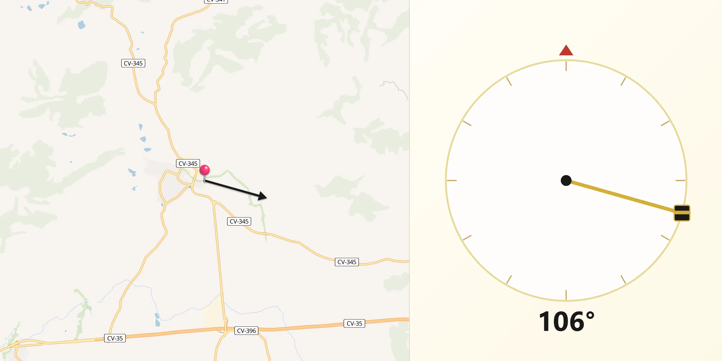 Dirección de la Qibla desde Villar del Arzobispo