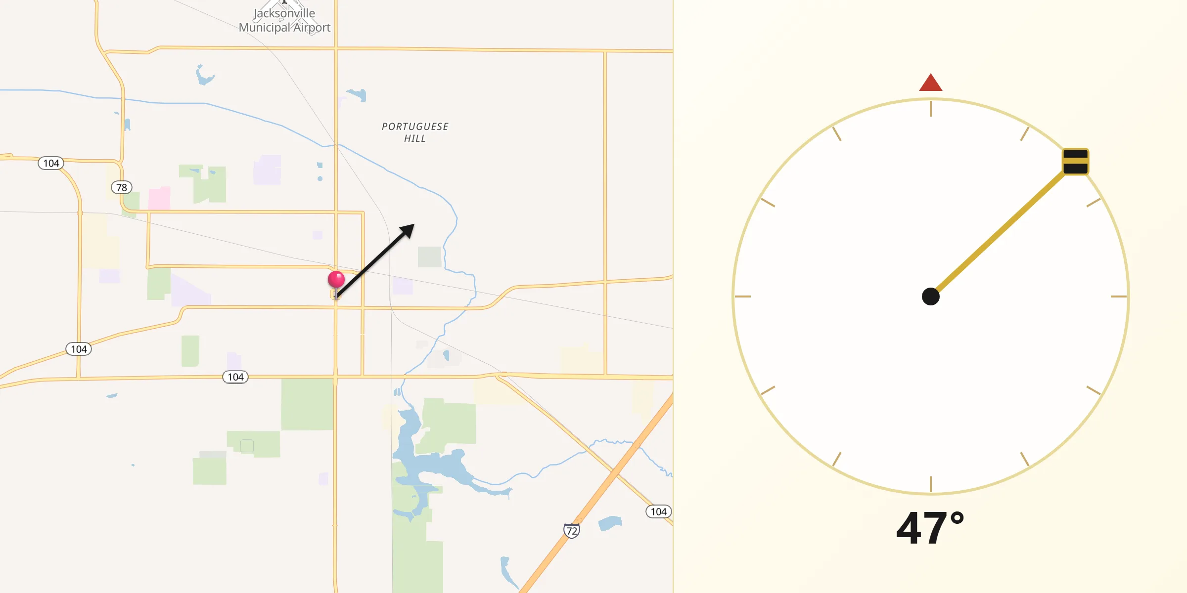 Direction vers la Qibla depuis Jacksonville