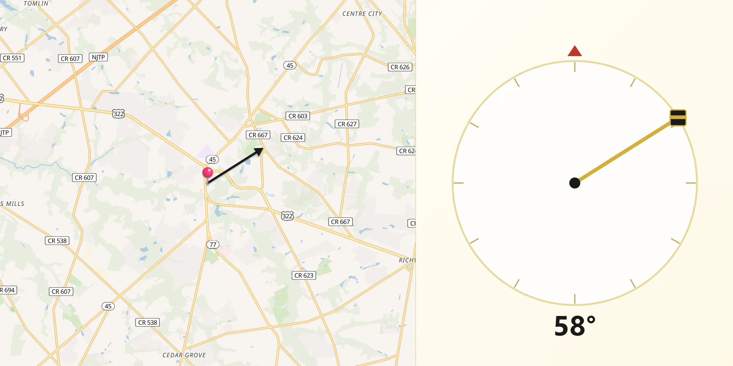 Qibla Direction from Mullica Hill