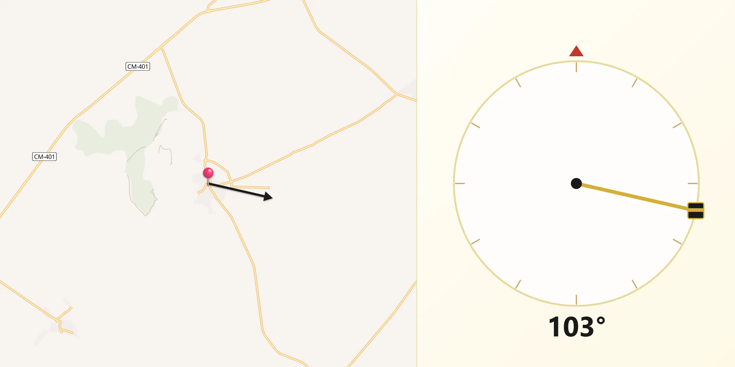 Dirección de la Qibla desde Noez