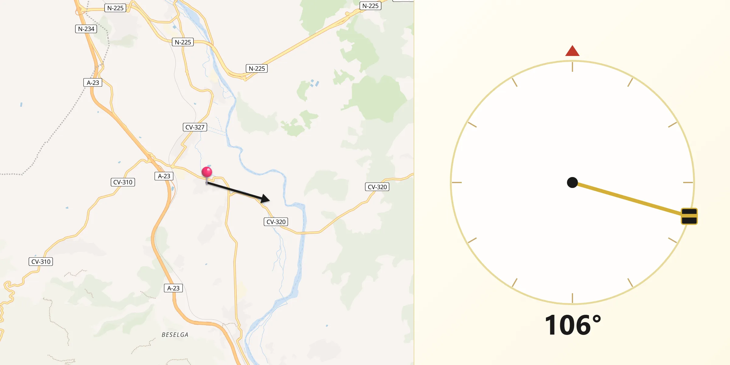 Dirección de la Qibla desde Torres Torres