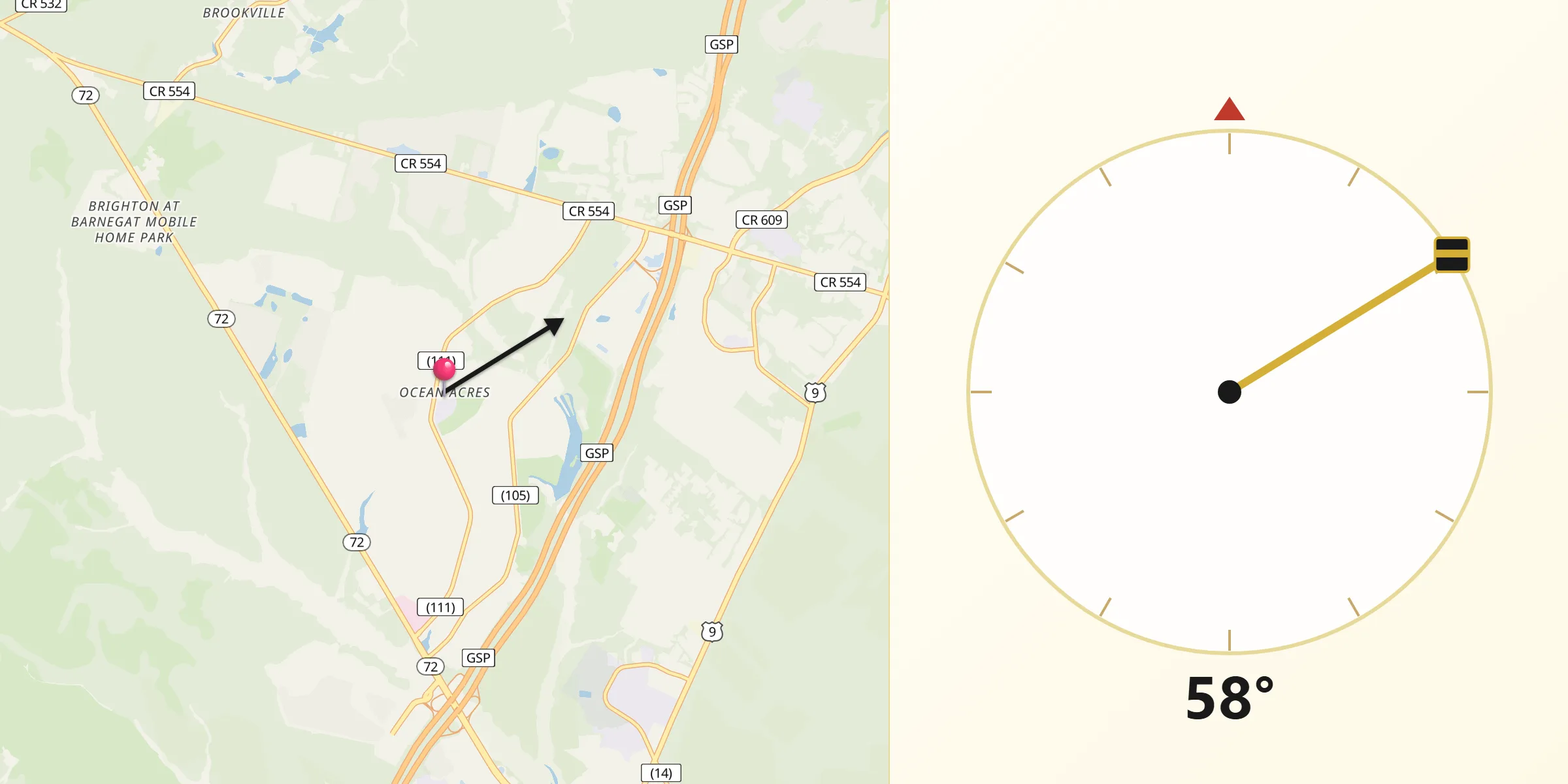 Qibla Direction from Ocean Acres