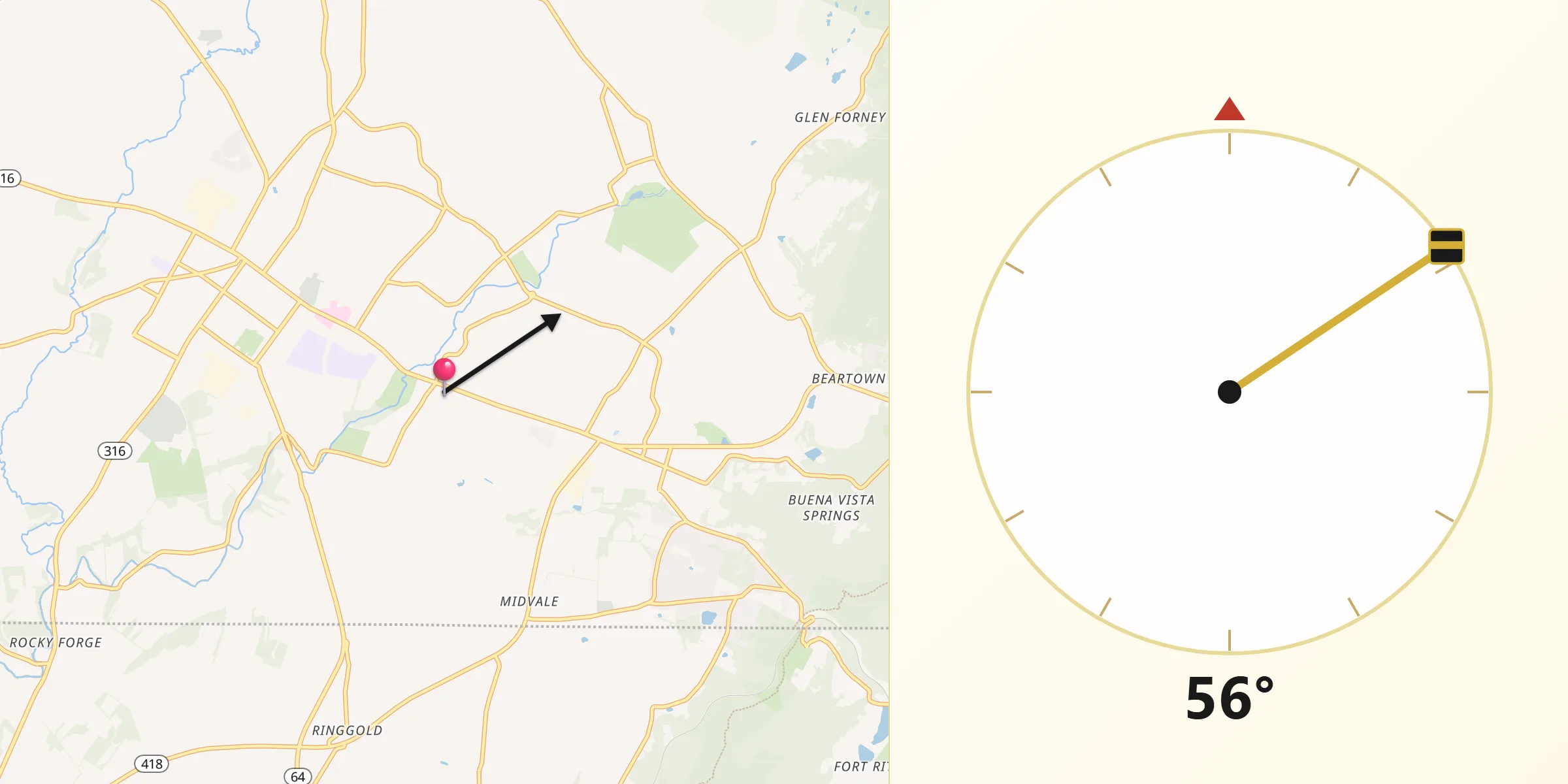 Qibla Direction from Wayne Heights