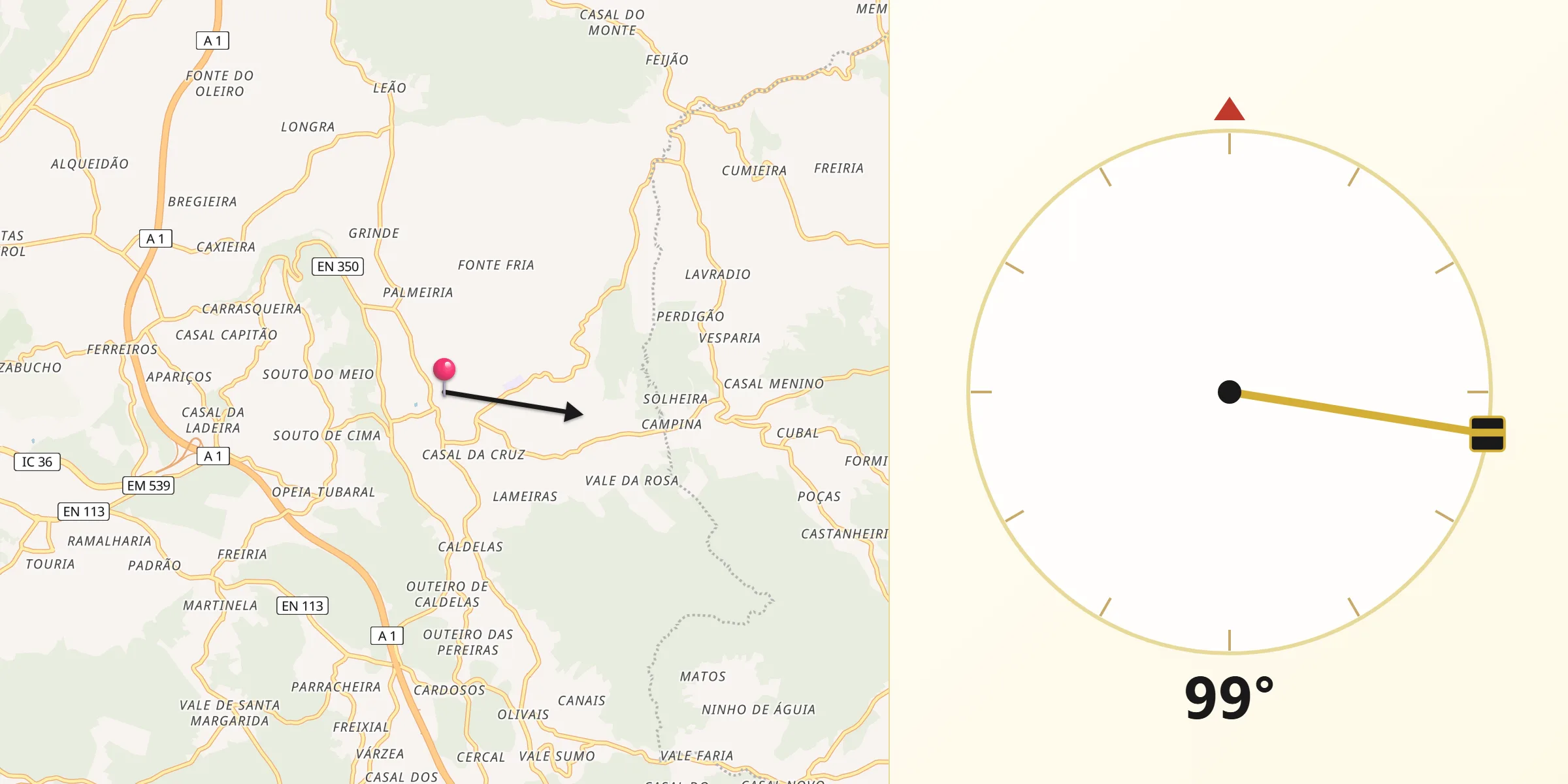 Direção da Qibla a partir de Caranguejeira