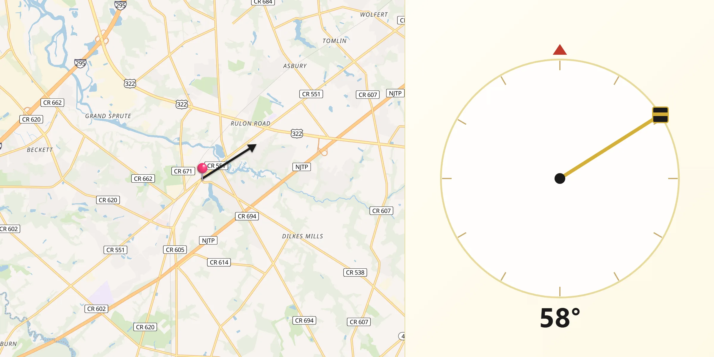 Qibla Direction from Swedesboro