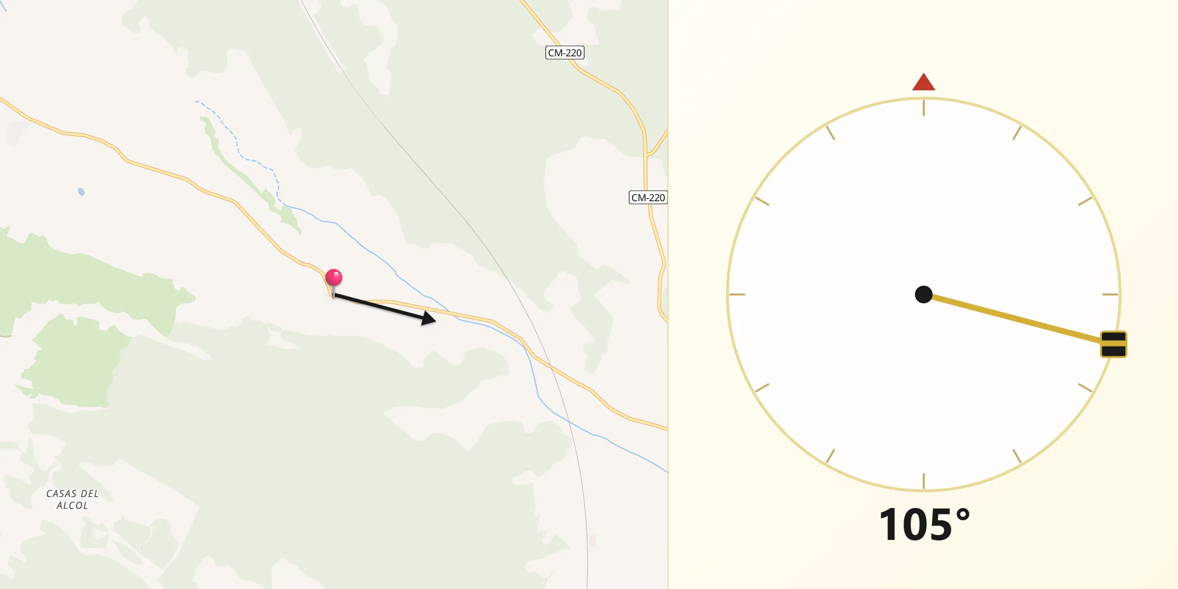 Dirección de la Qibla desde Solera de Gabaldón