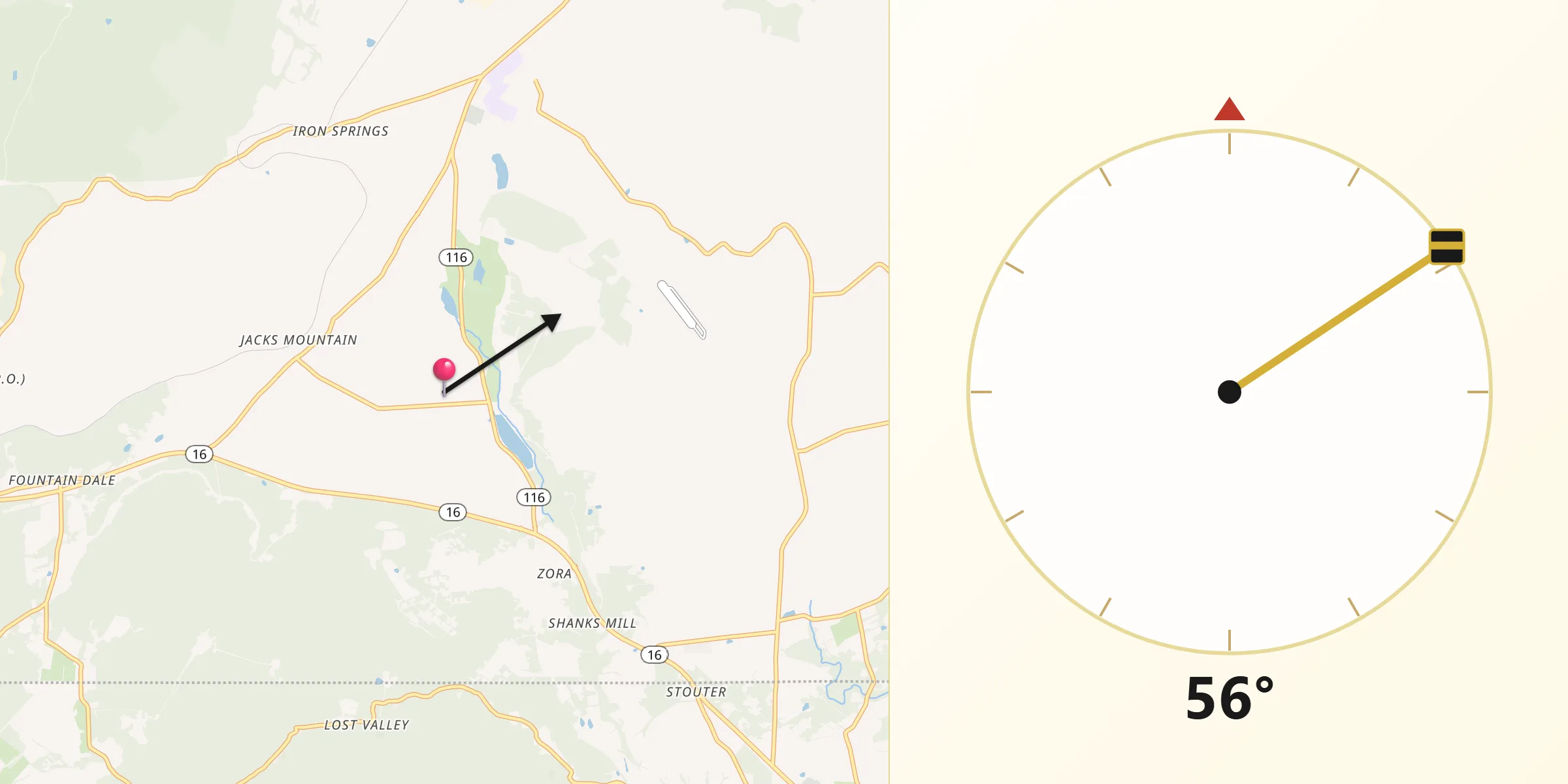 Qibla Direction from Carroll Valley