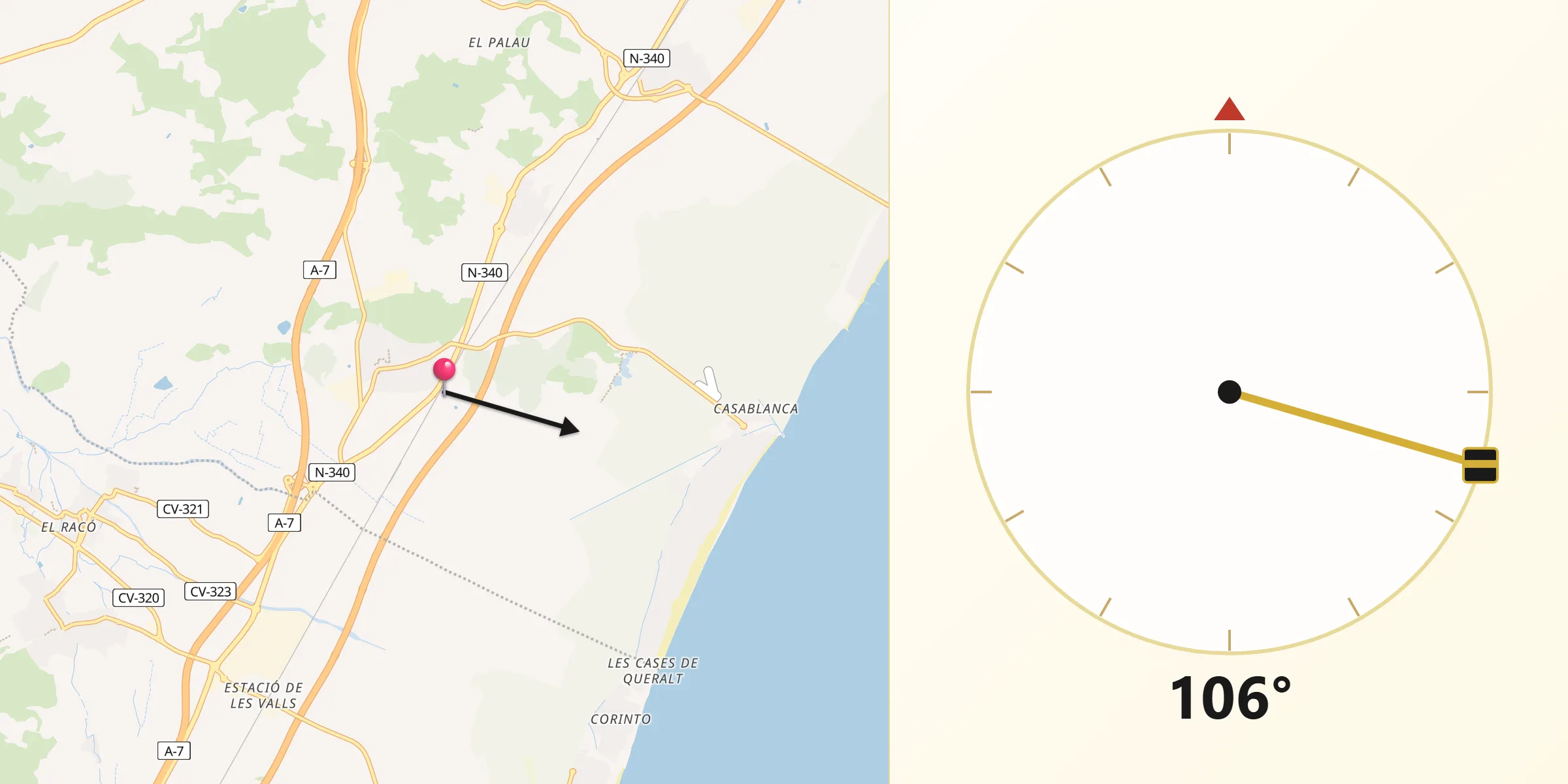 Dirección de la Qibla desde Almenara