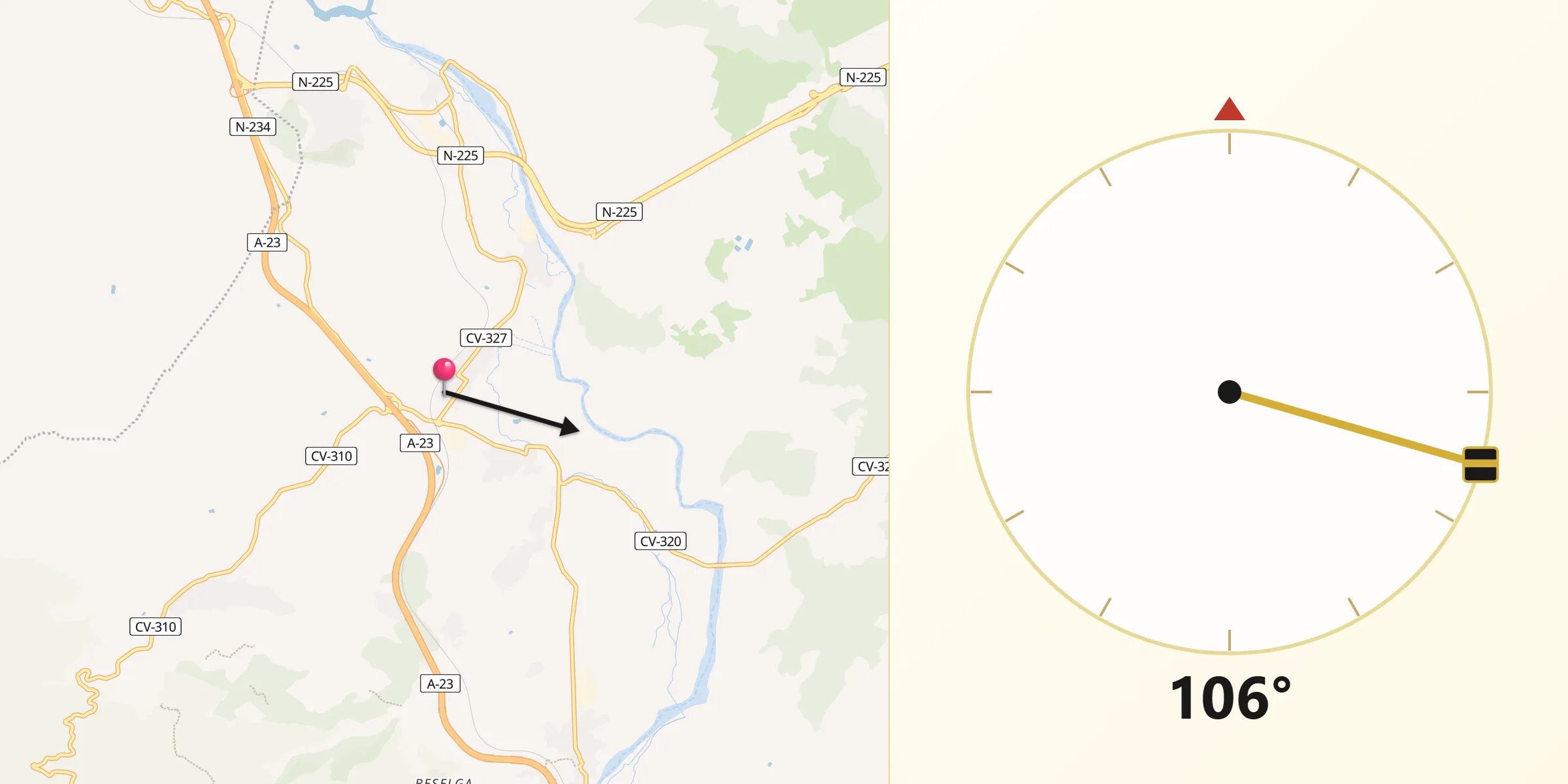 Dirección de la Qibla desde Algimia de Alfara