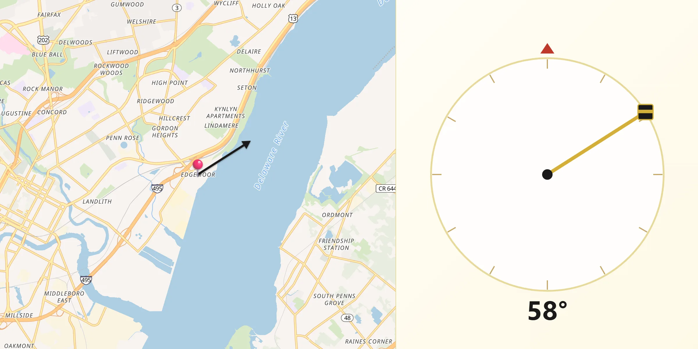 Qibla Direction from Edgemoor