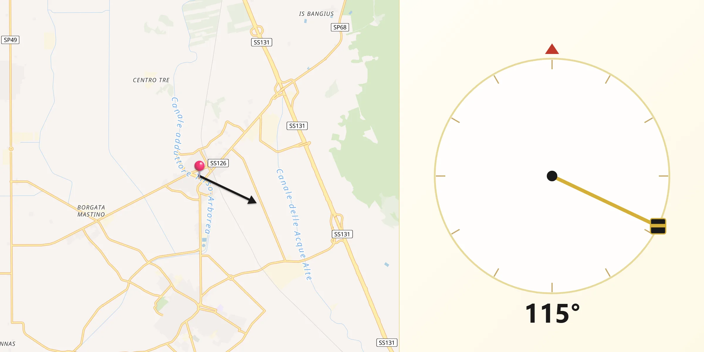 Direzione della Qibla da Marrubiu