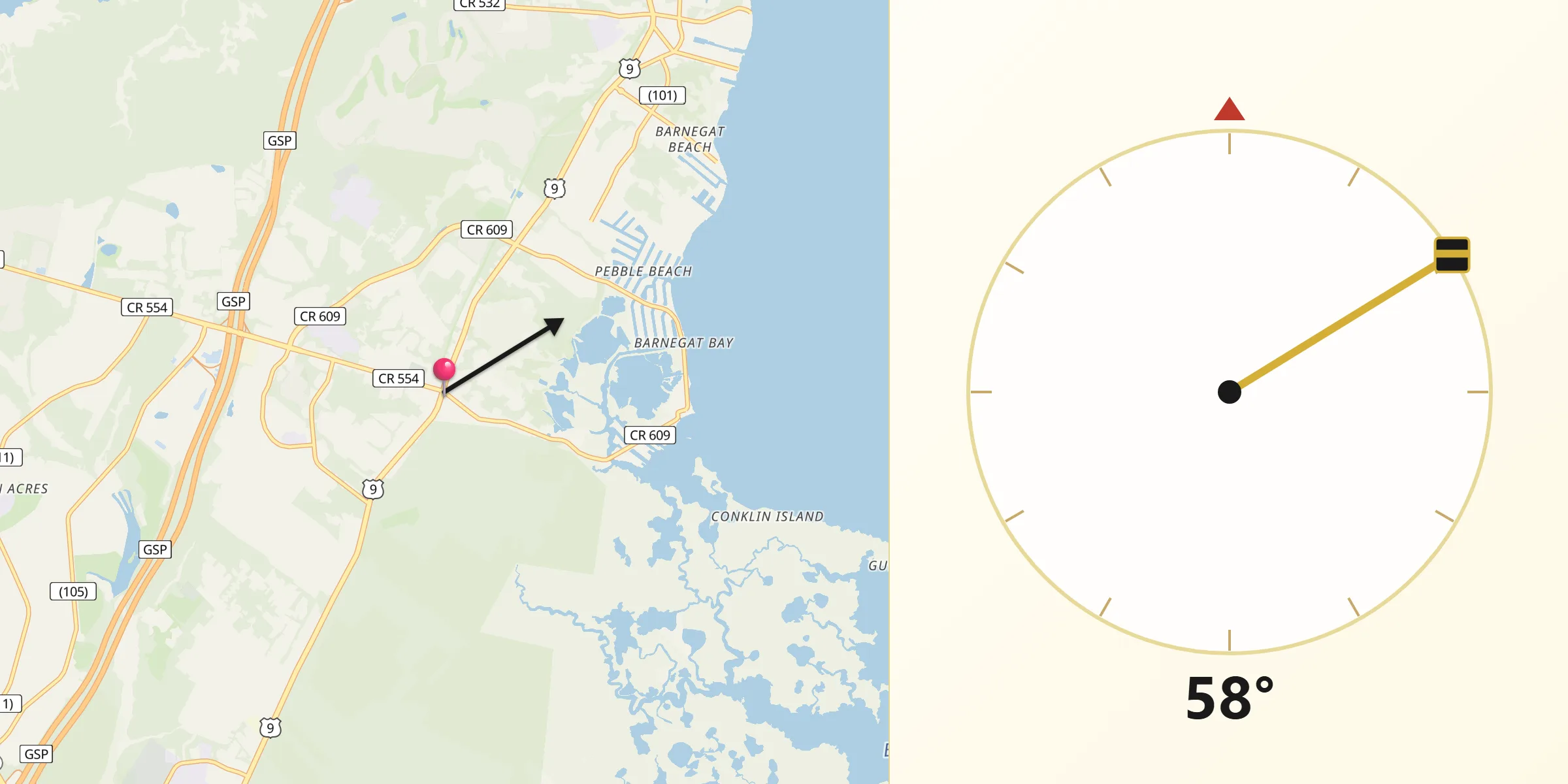 Qibla Direction from Barnegat