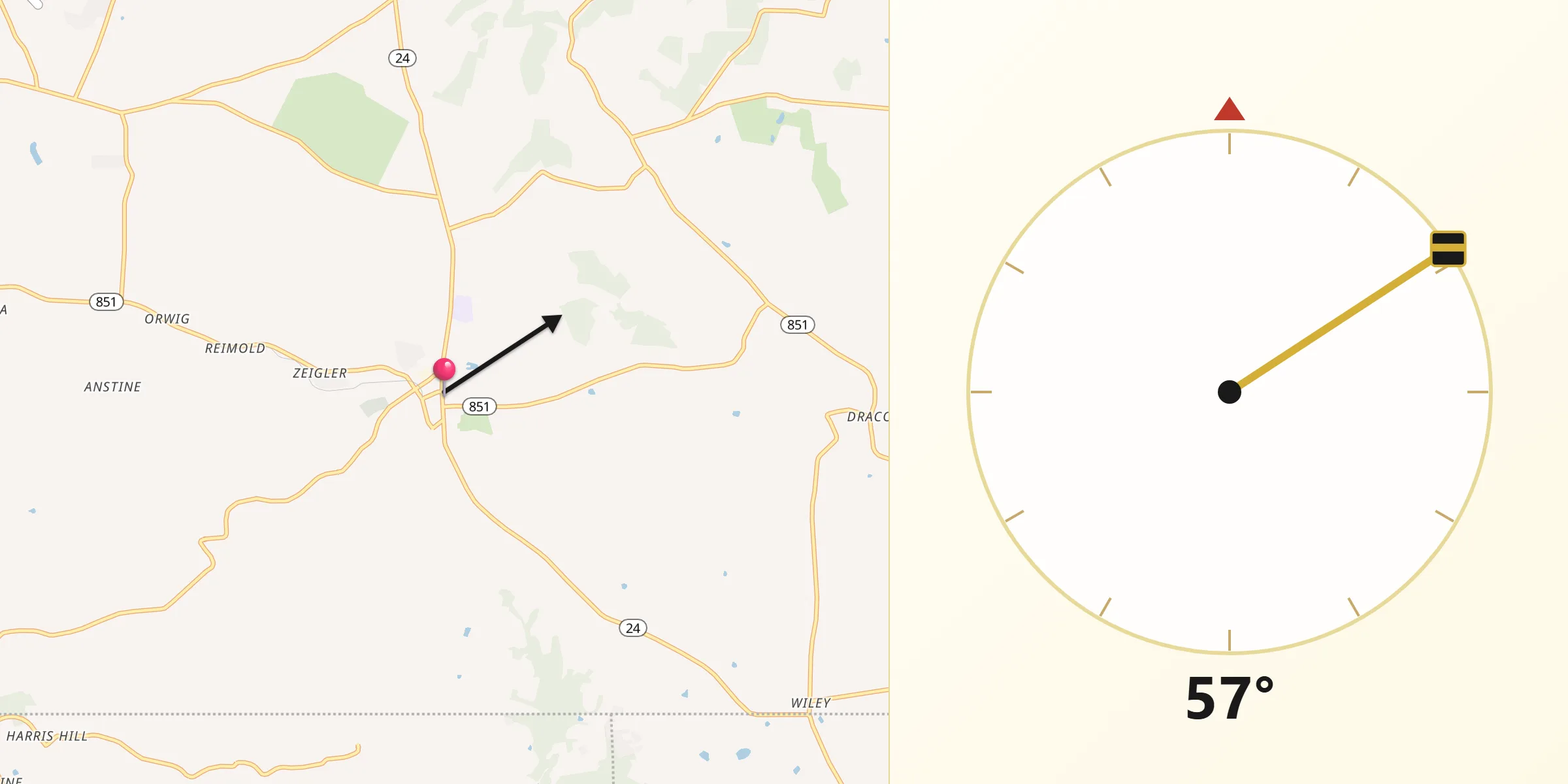 Qibla Direction from Stewartstown
