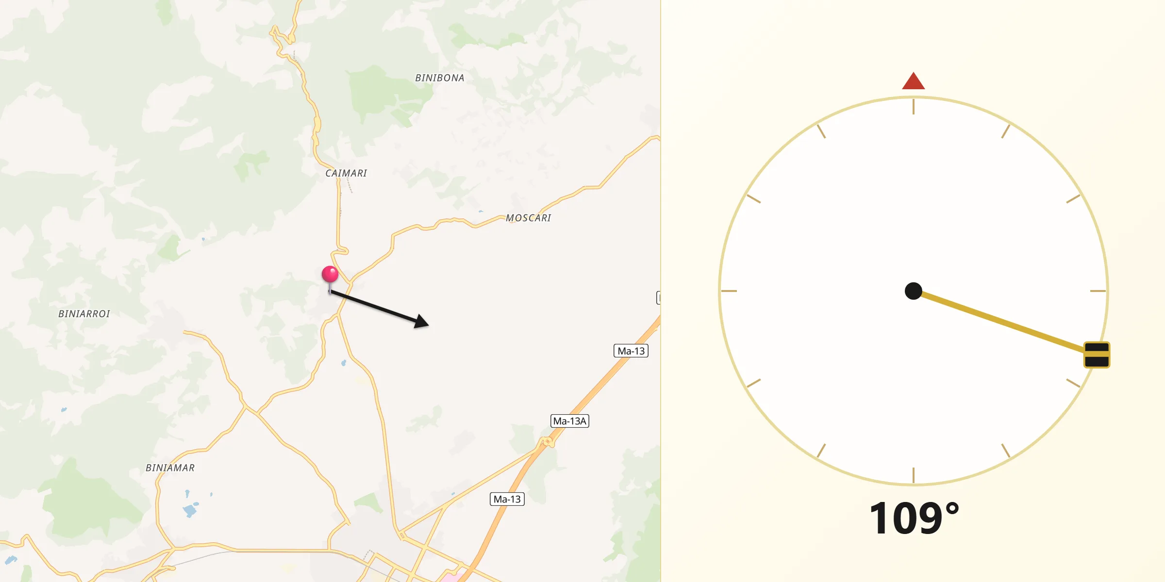 Dirección de la Qibla desde Selva