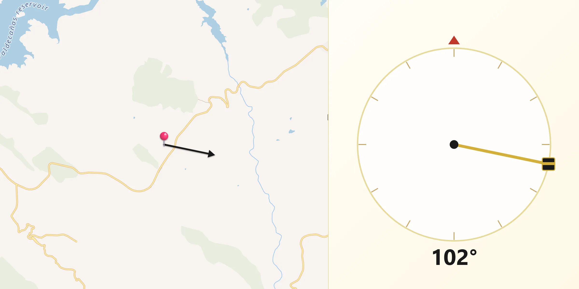 Dirección de la Qibla desde Mesas de Ibor