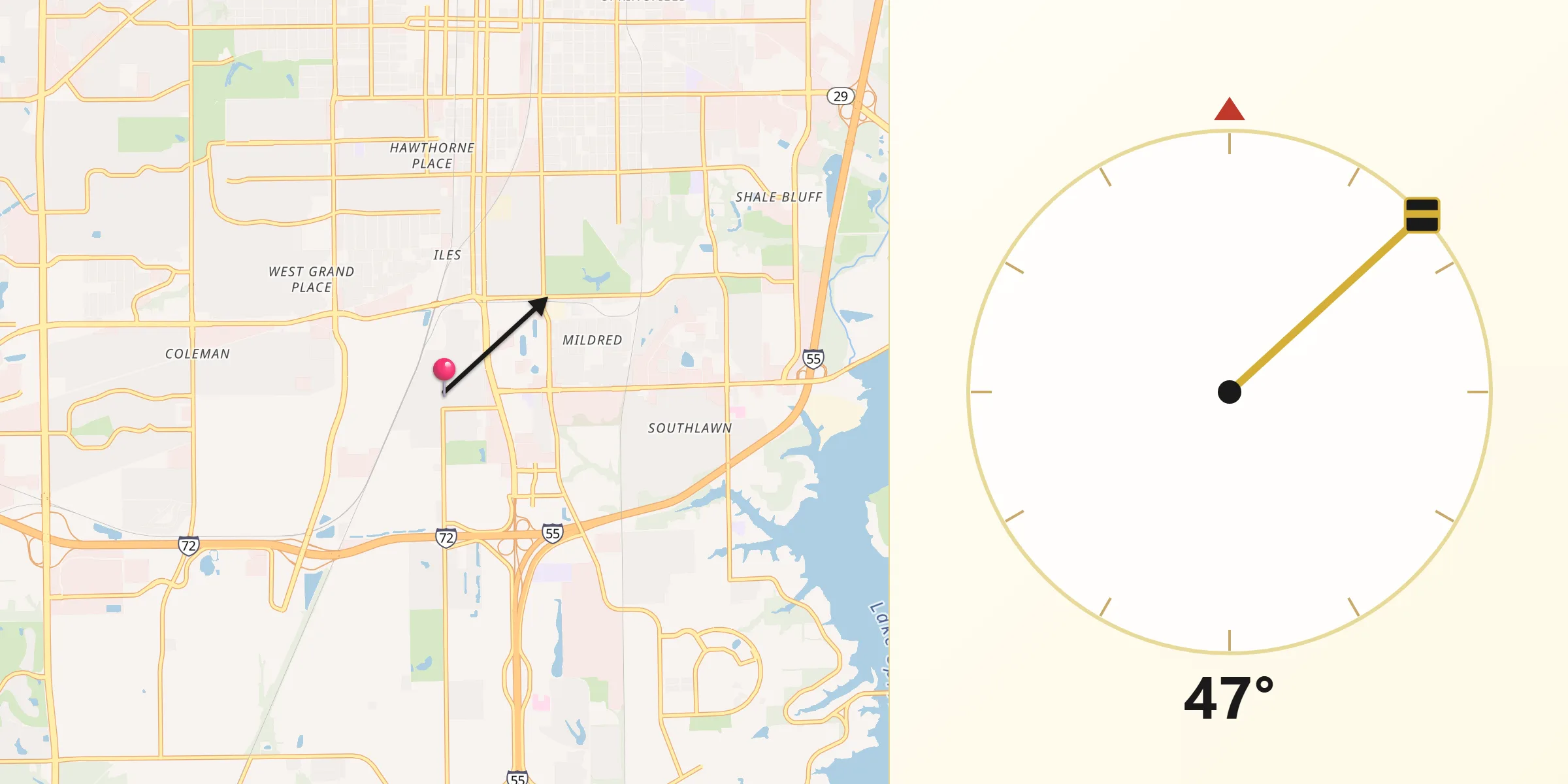 Qibla Direction from Southern View