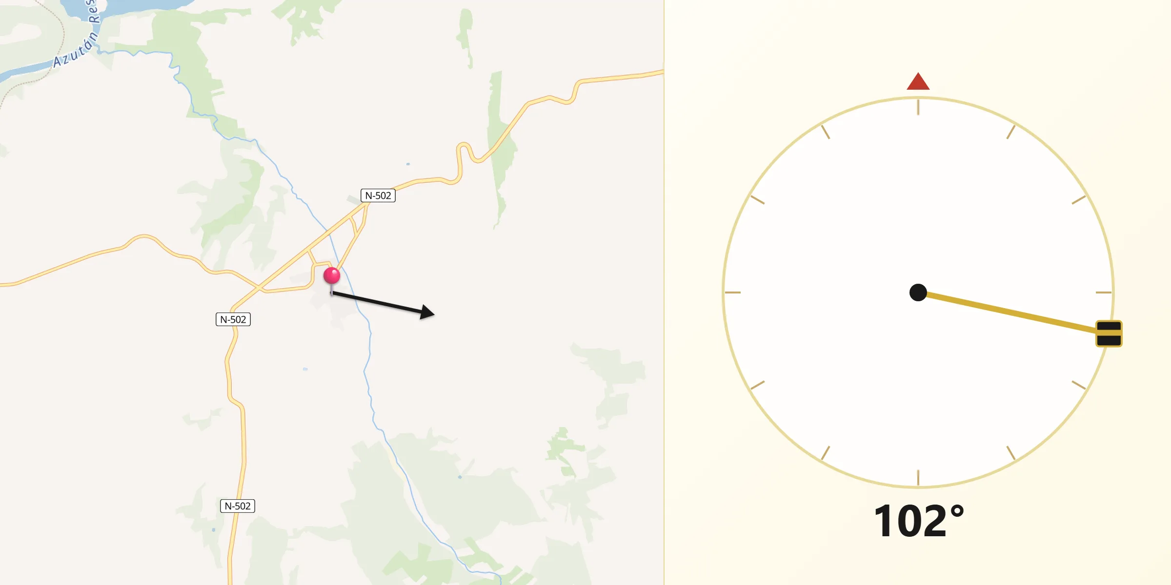 Dirección de la Qibla desde Belvis de la Jara