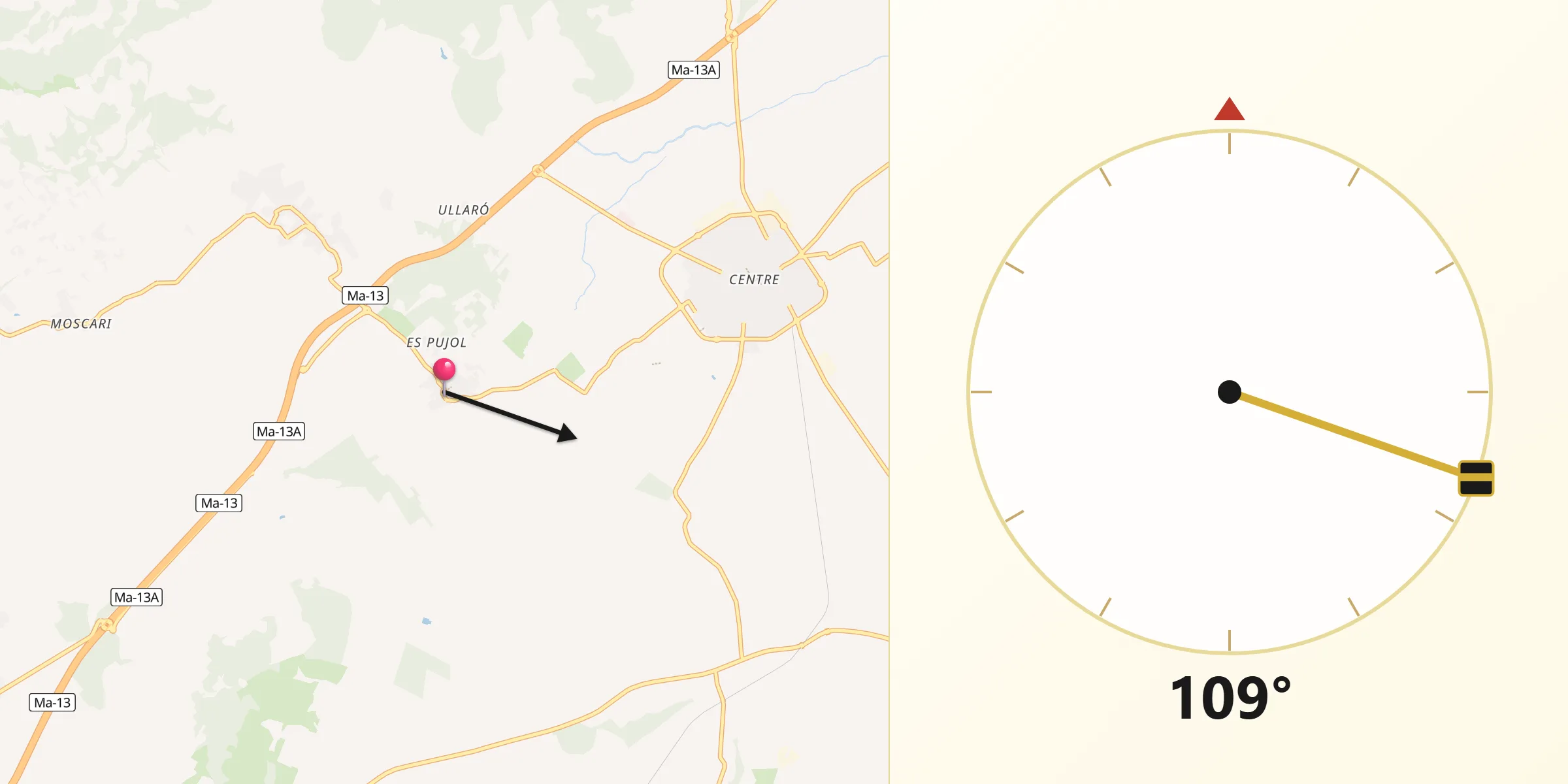 Dirección de la Qibla desde Búger