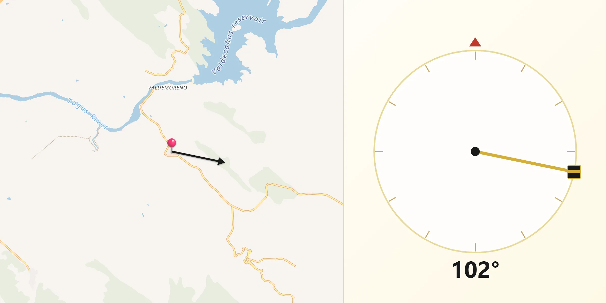 Dirección de la Qibla desde Valdecañas de Tajo